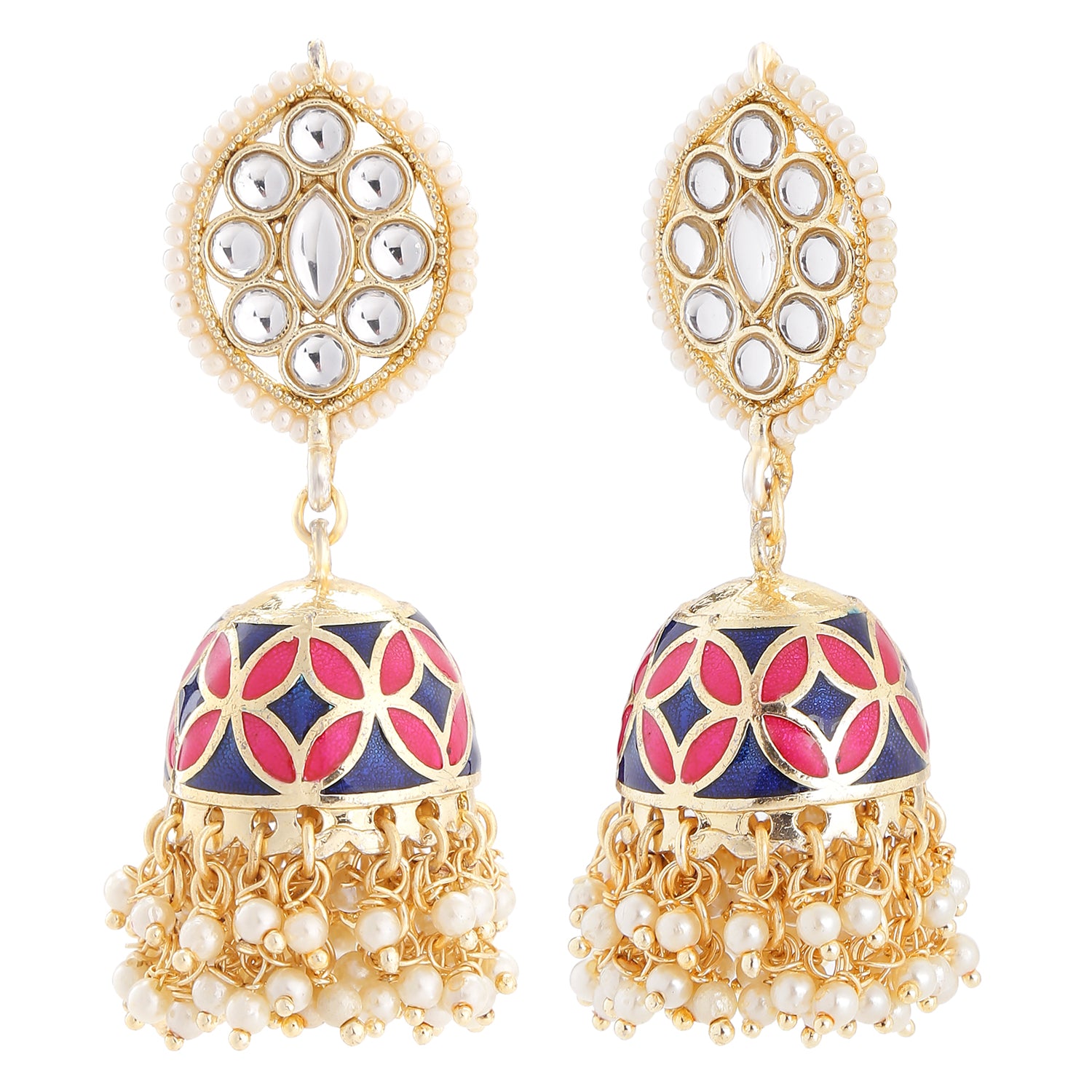 Gold Tone Traditional Jhumki Meenakari Work Earring