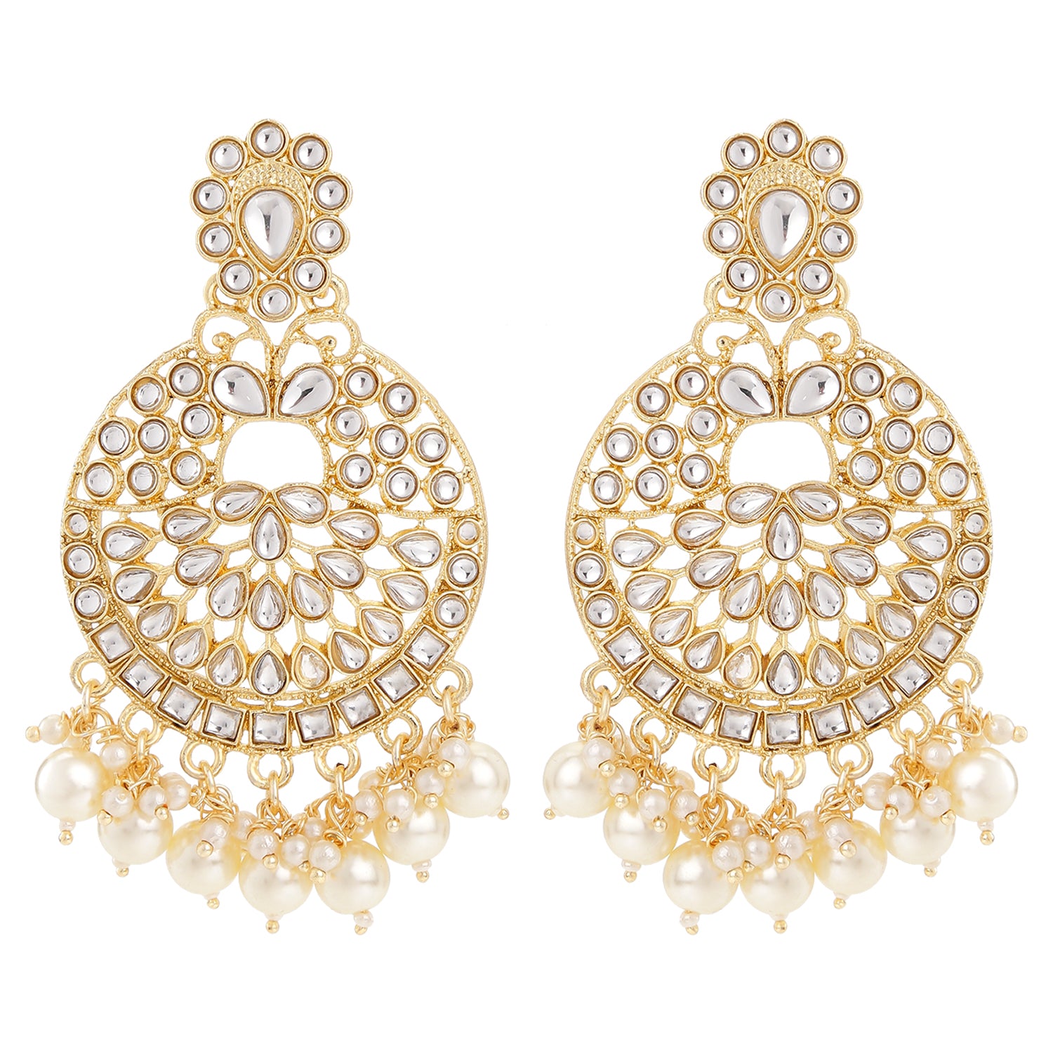 Gold Tone Kundan & Pearls Dangle Earring