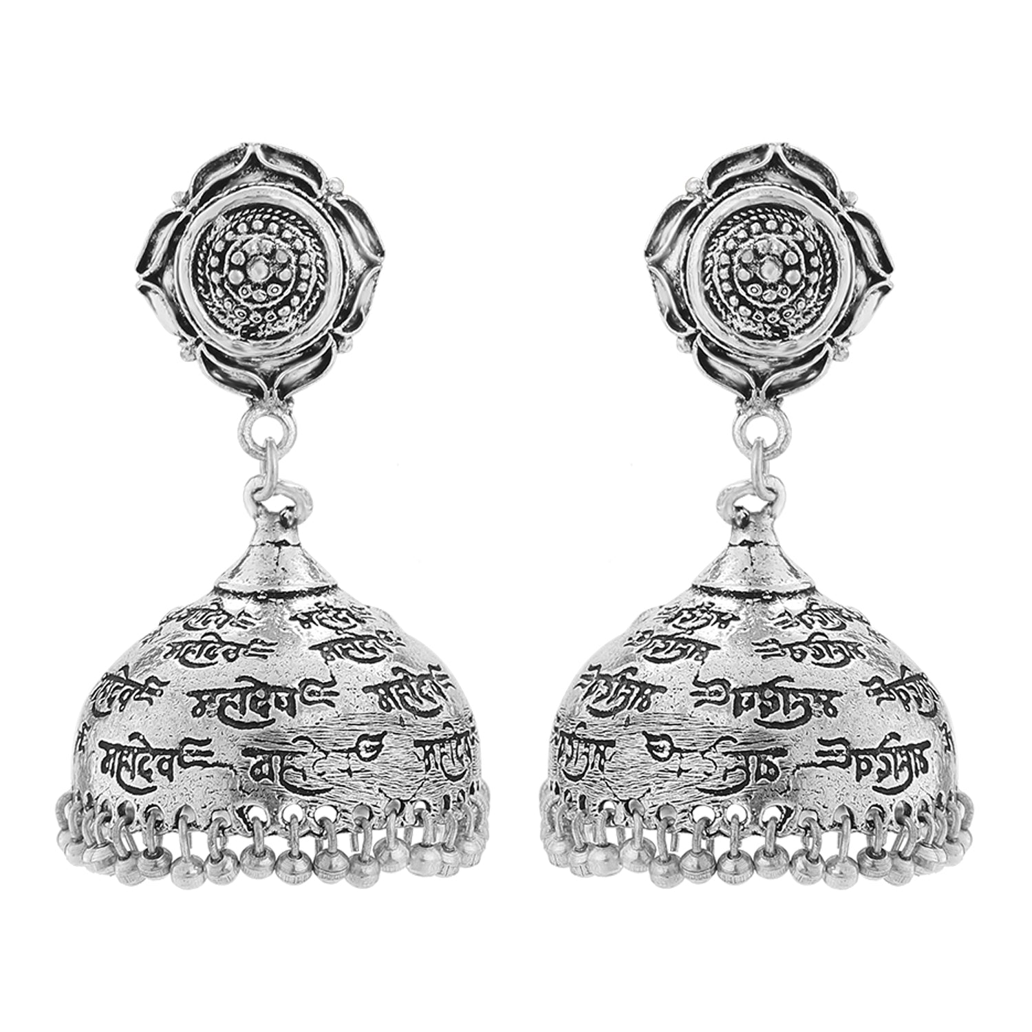 Oxidised Finish Mahadev Enamelled Jhumki Earrings