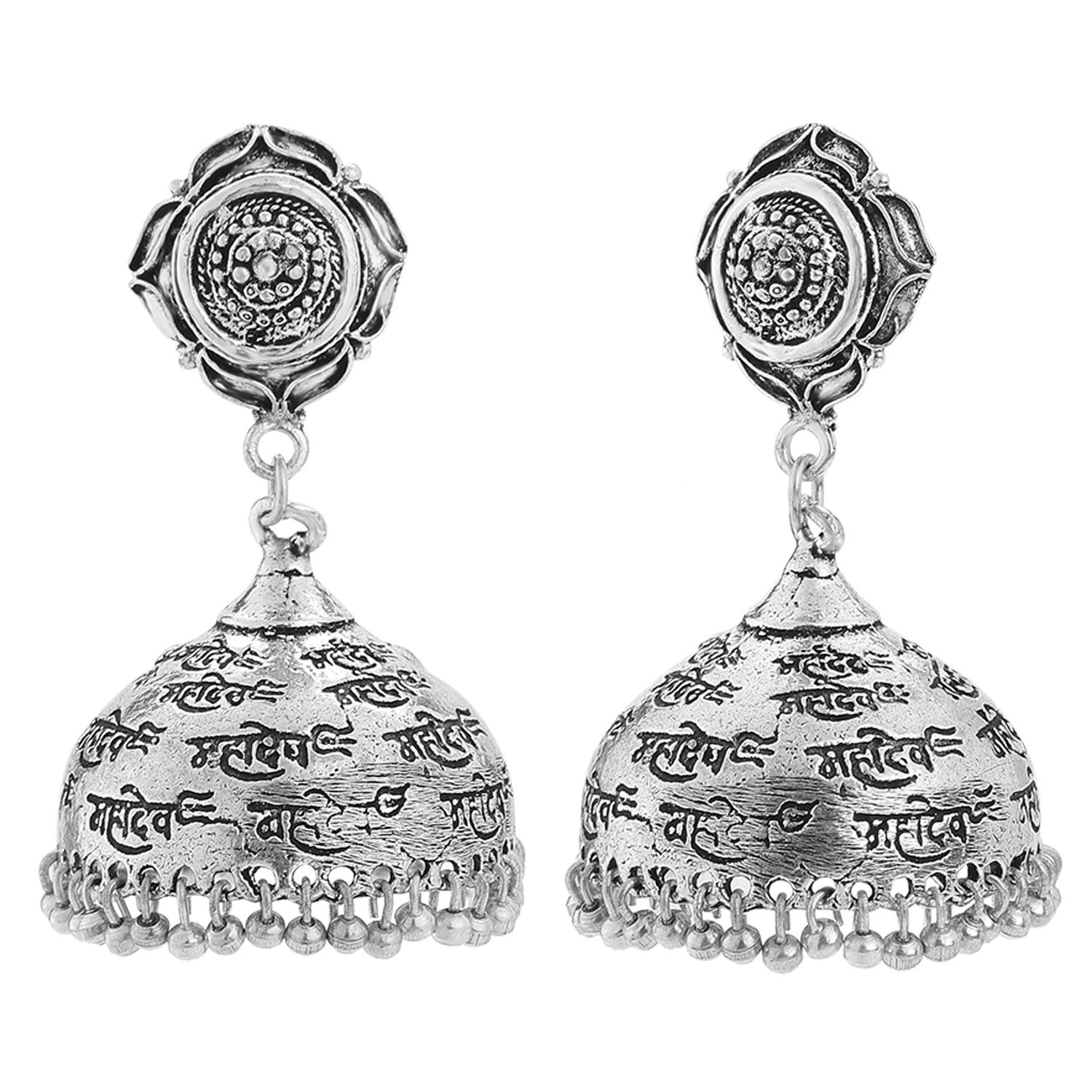 Oxidised Finish Mahadev Enamelled Jhumki Earrings