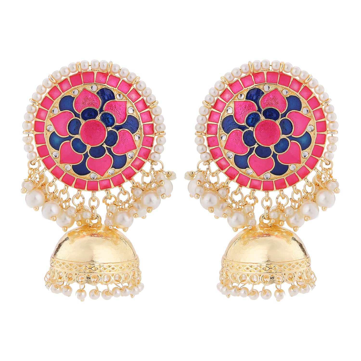 Attractive Artificial Pearl and Kundan Meenakari Jhumki Earring