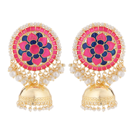 Attractive Artificial Pearl and Kundan Meenakari Jhumki Earring