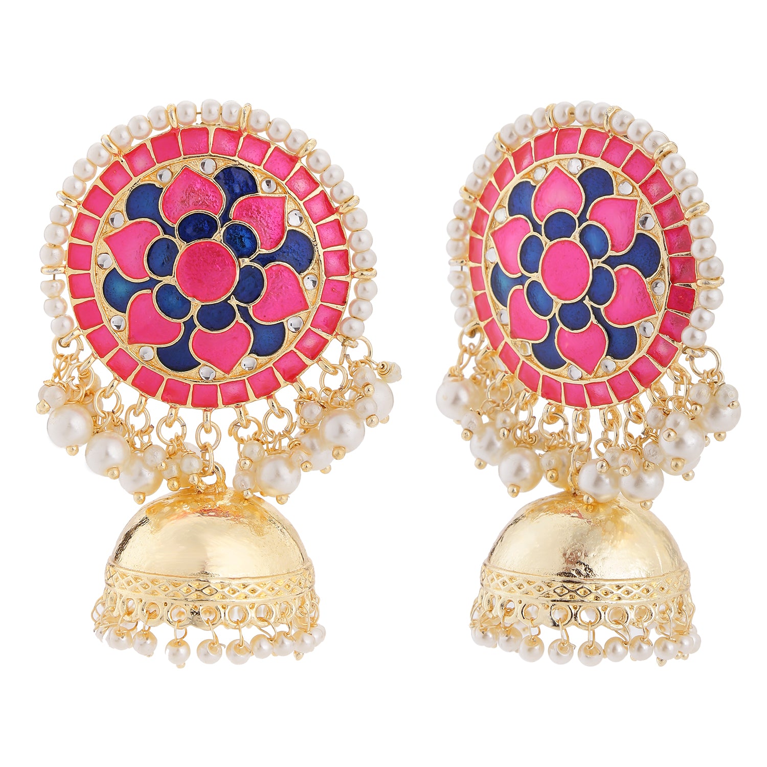 Attractive Artificial Pearl and Kundan Meenakari Jhumki Earring