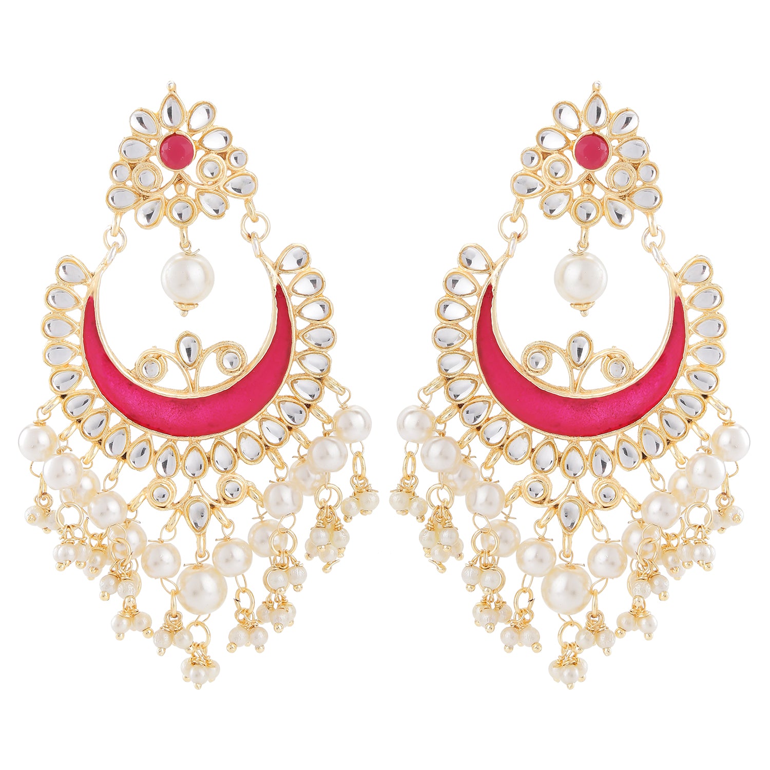 Gold Tone Meenakari Work Chandbali Dangler Earrings with Kundan
