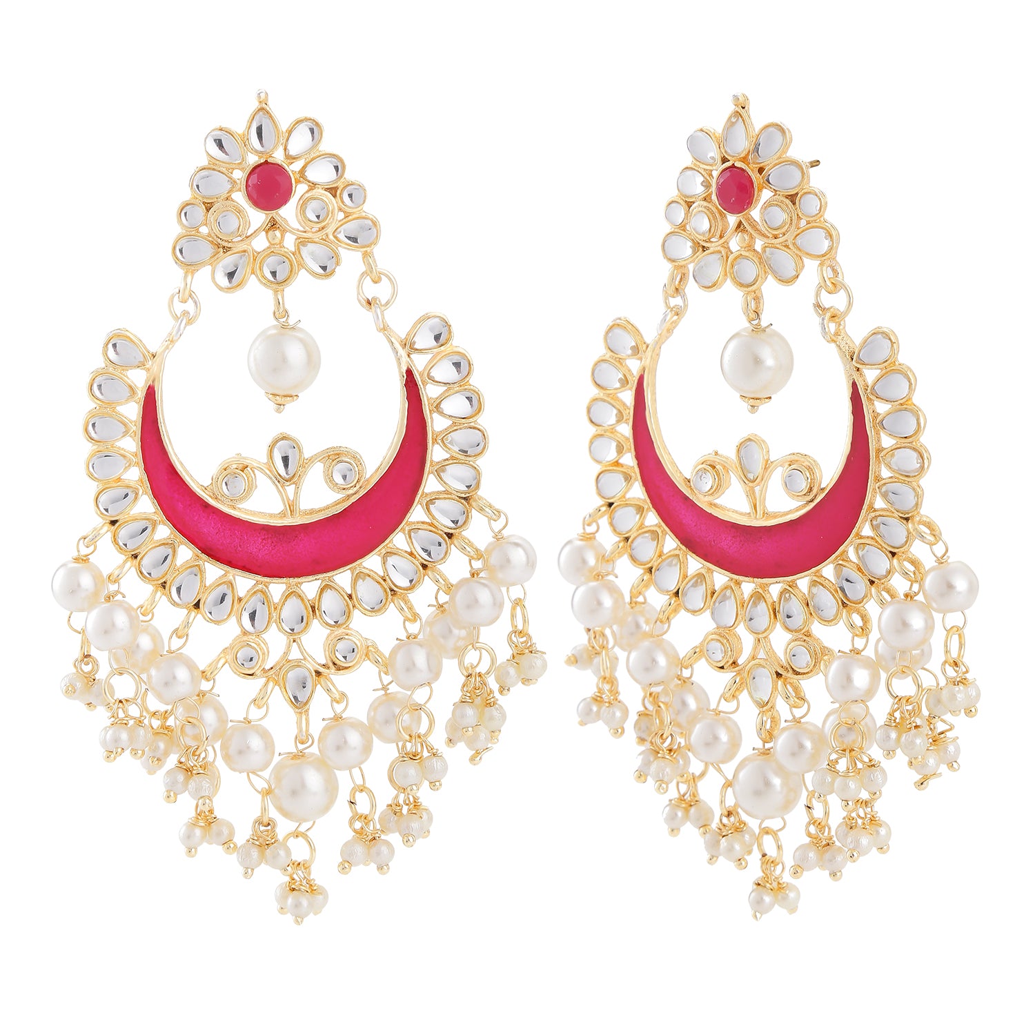 Gold Tone Meenakari Work Chandbali Dangler Earrings with Kundan