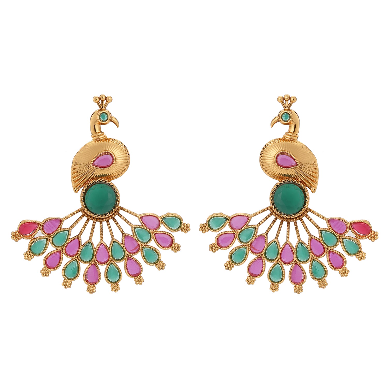 Rose Gold Plated Traditional Peacock Shaped Kundan Earring