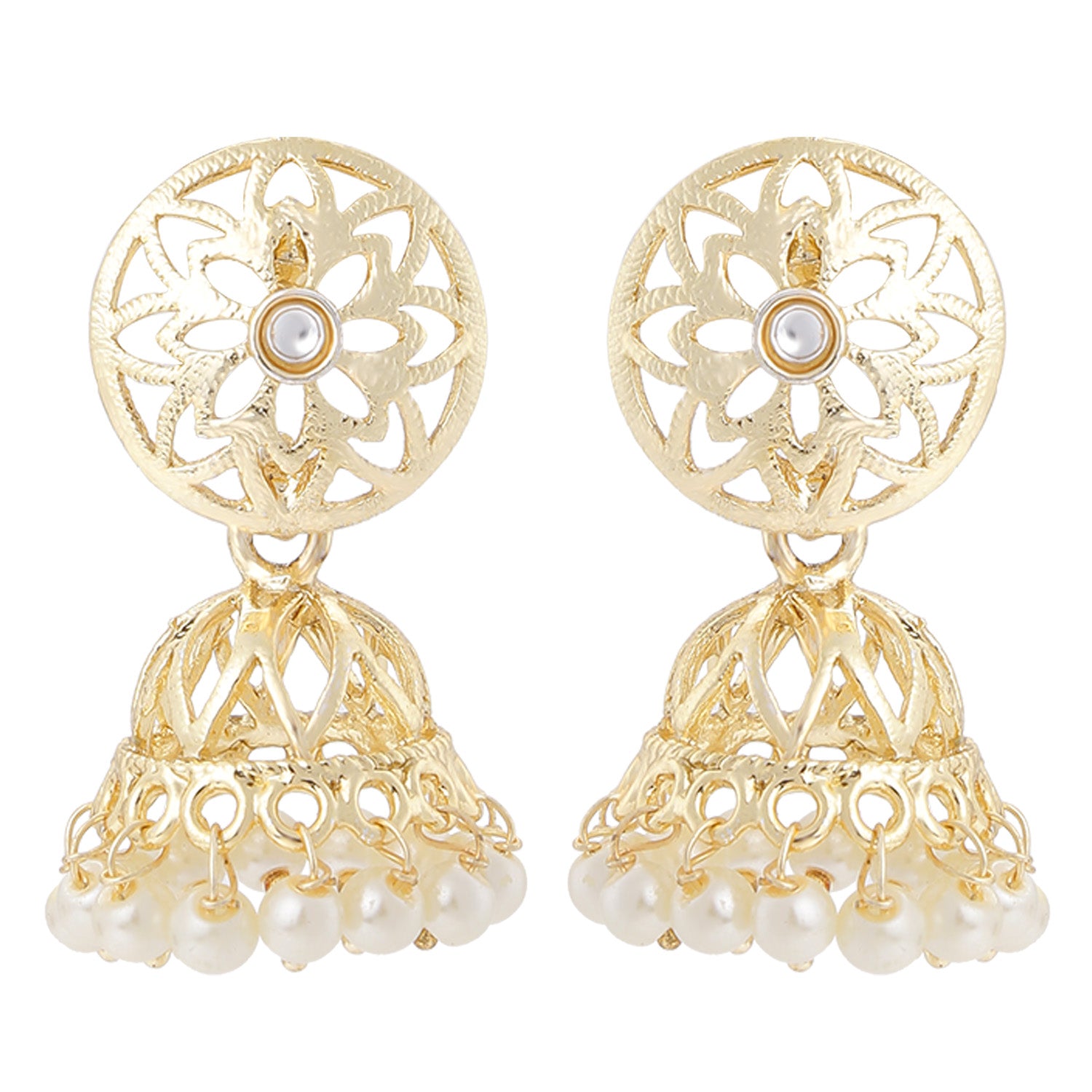 Gold Tone Kundan Floral Jhumki Earring