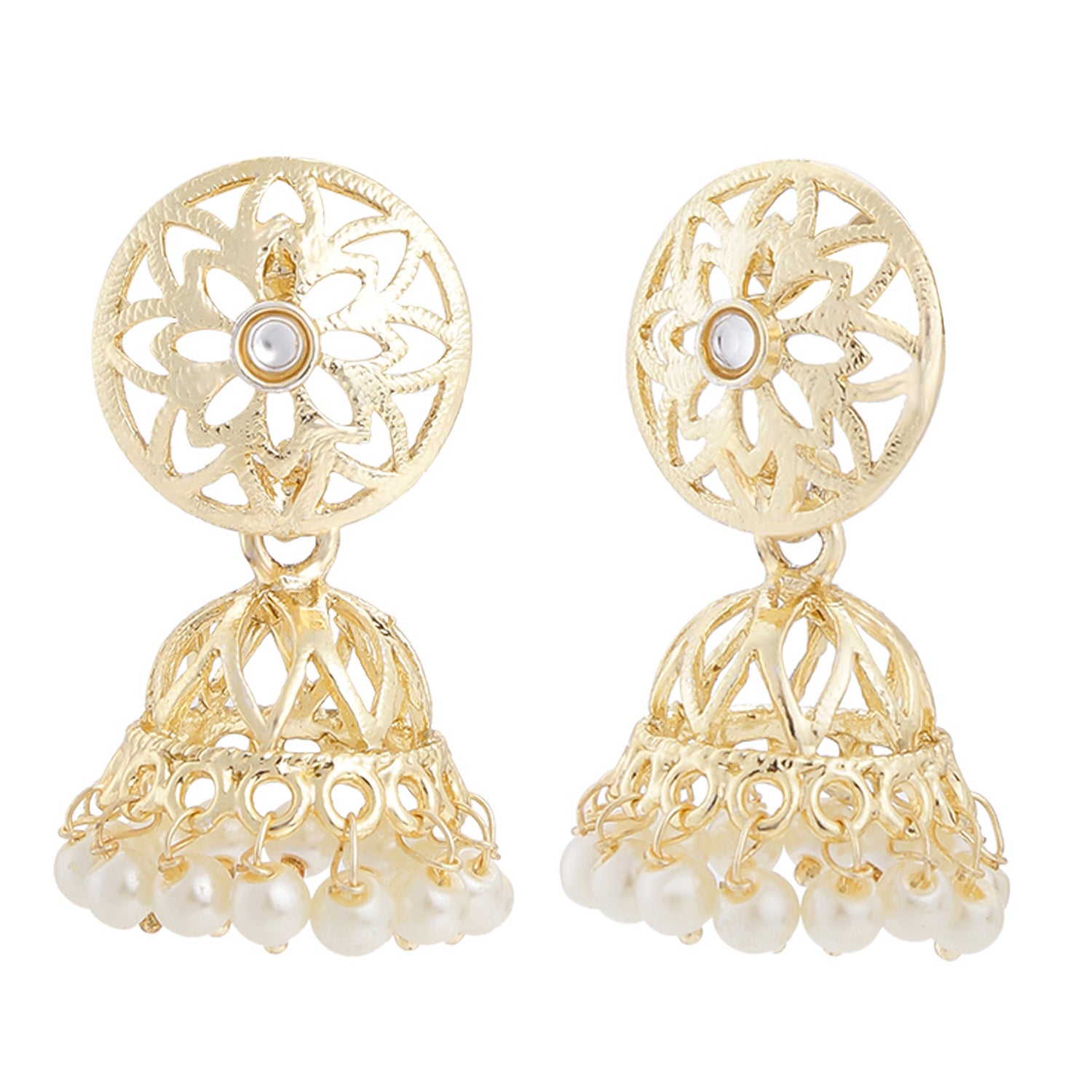 Gold Tone Kundan Floral Jhumki Earring