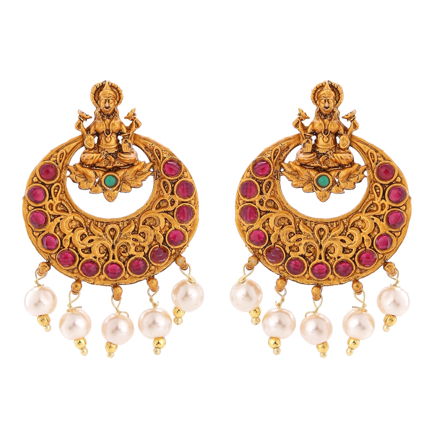 Traditional Ethnic Maa Laxmi Crystal Dangler Earrings