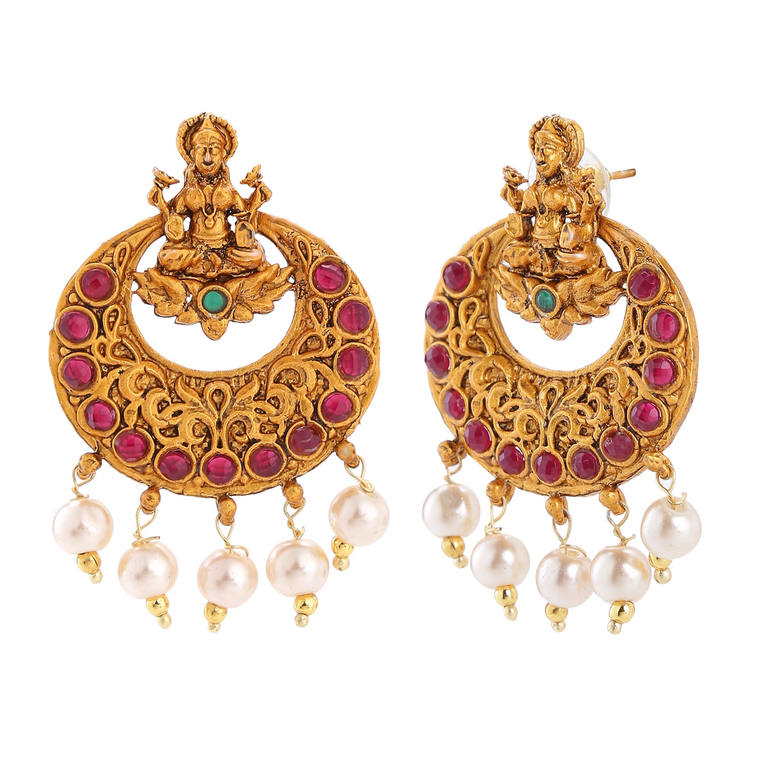 Traditional Ethnic Maa Laxmi Crystal Dangler Earrings