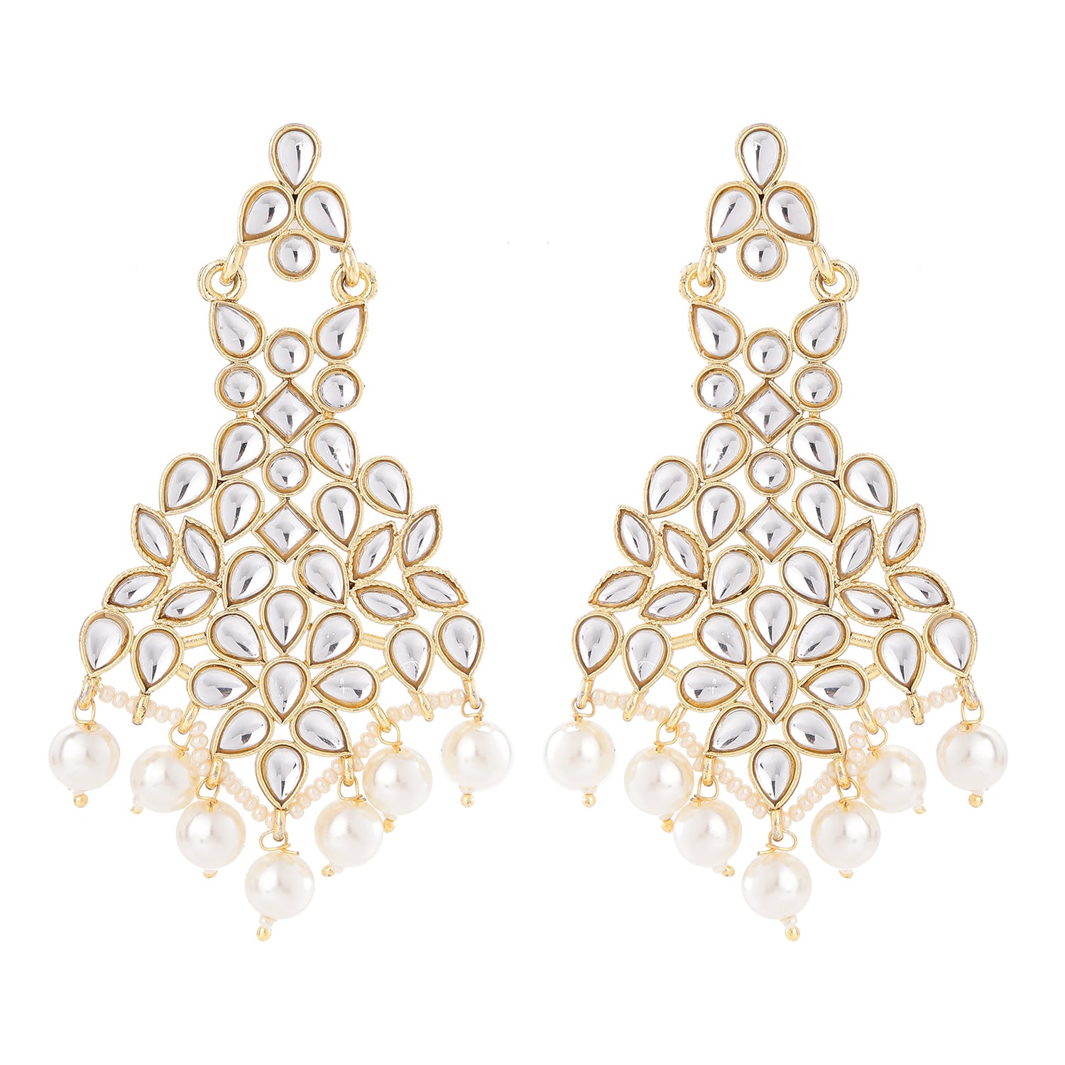 Gold Tone Kundan & Pearls Dangle Earring