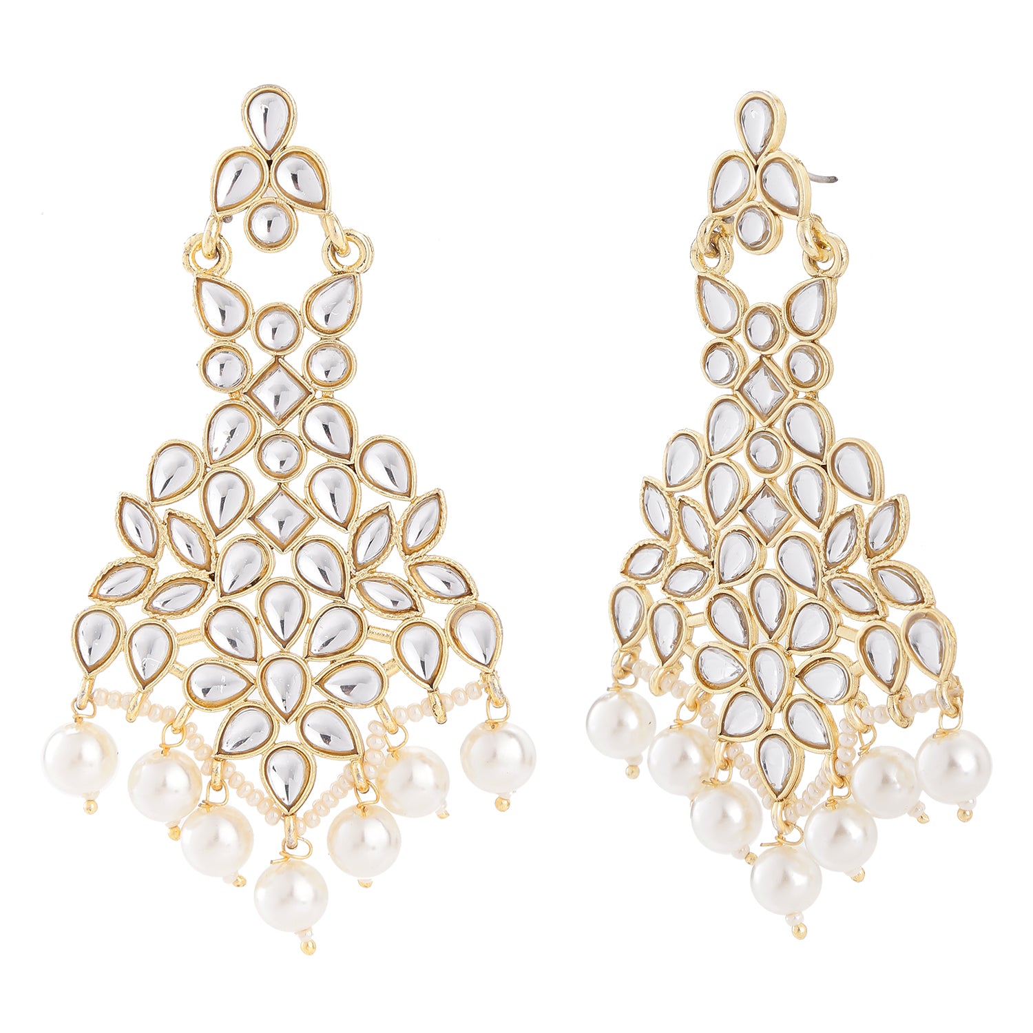 Gold Tone Kundan & Pearls Dangle Earring