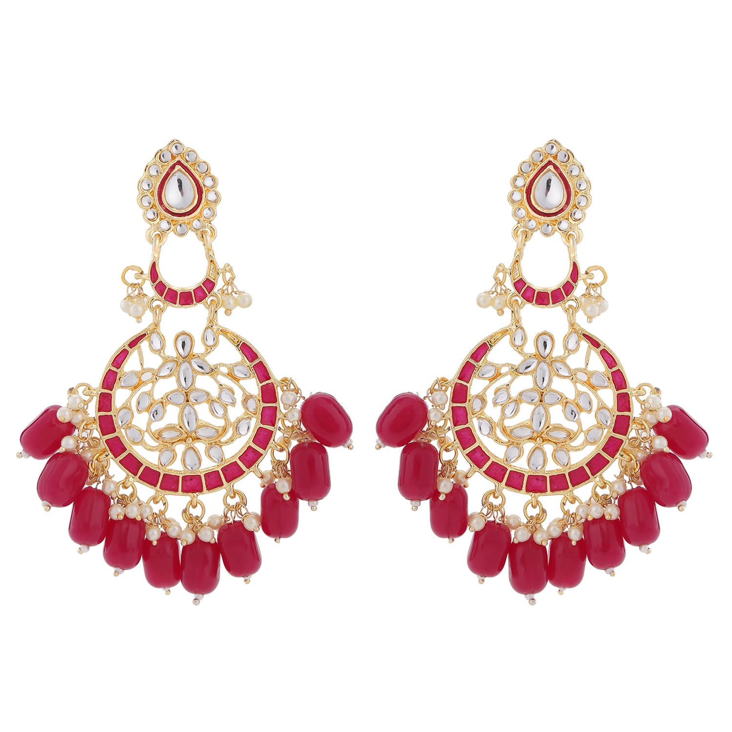 Floral Chandbali Dangler Meenakari Enamelled Kundan Earrings