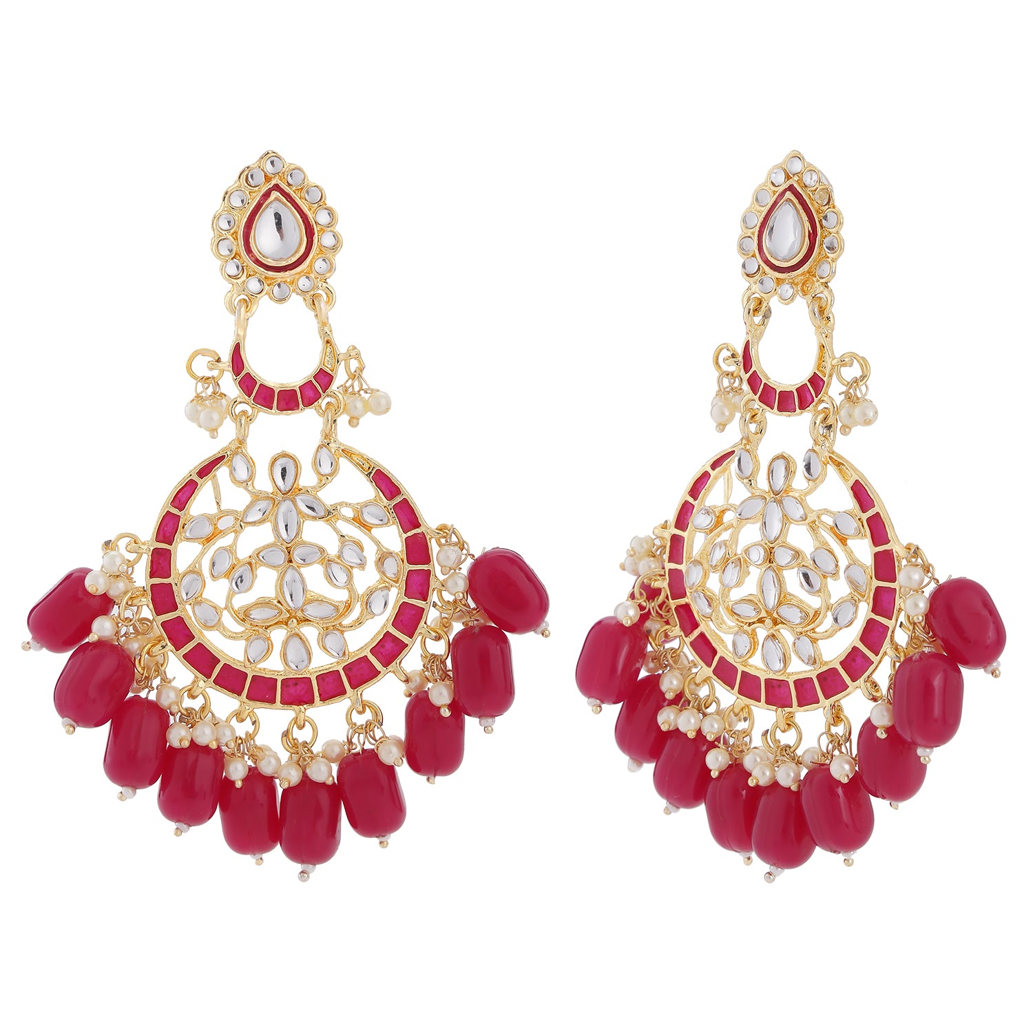 Floral Chandbali Dangler Meenakari Enamelled Kundan Earrings