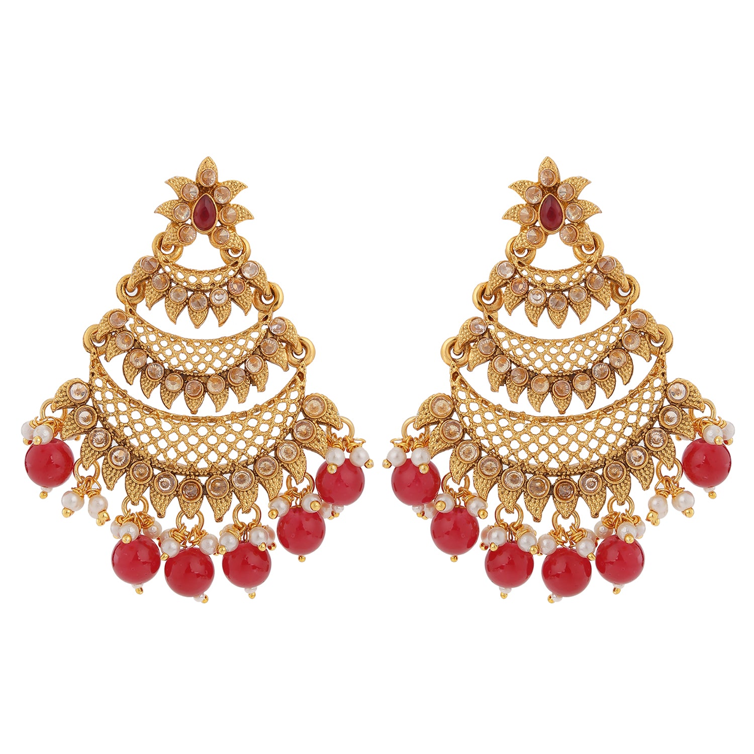 Gold Tone Kundan & Pearls Layered Dangle Earring