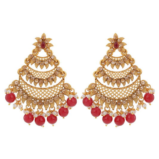 Gold Tone Kundan & Pearls Layered Dangle Earring