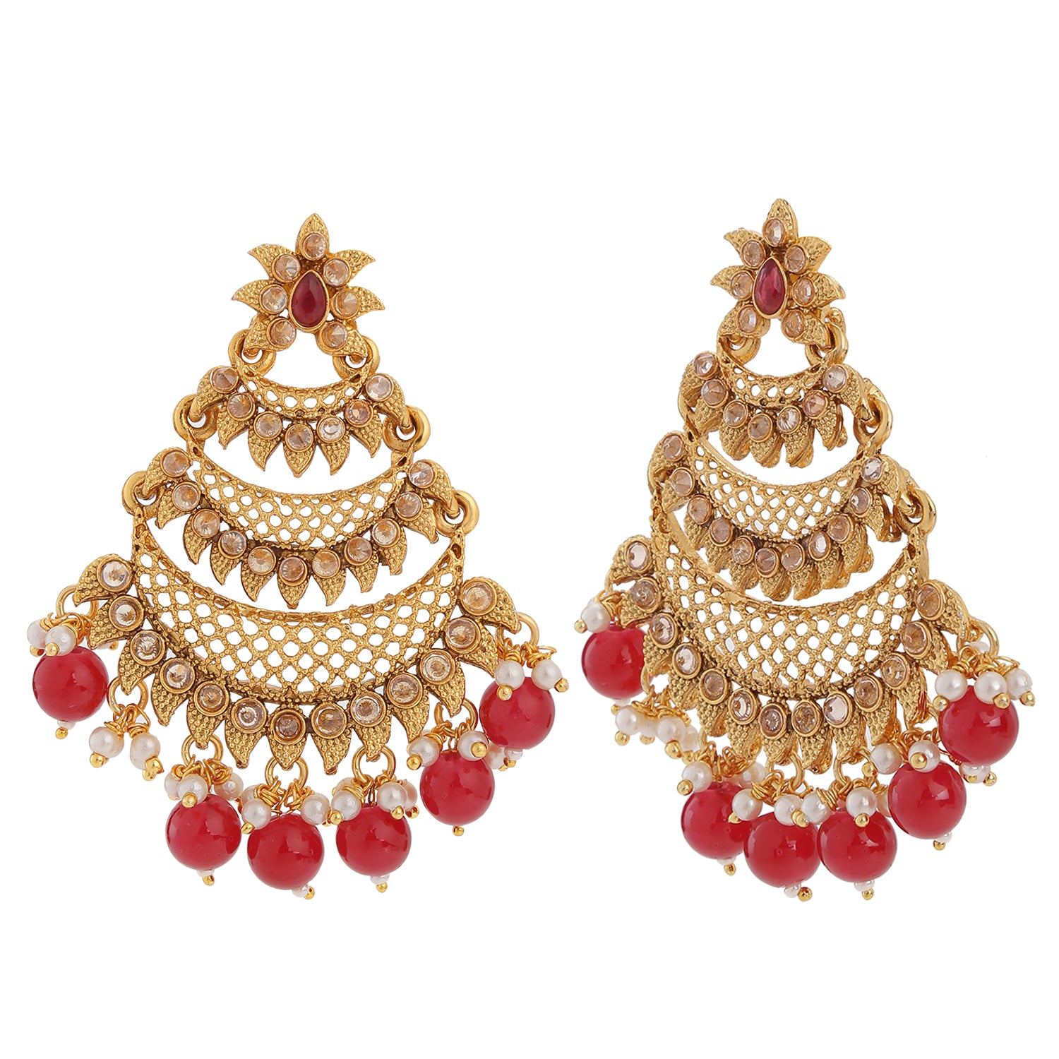 Gold Tone Kundan & Pearls Layered Dangle Earring