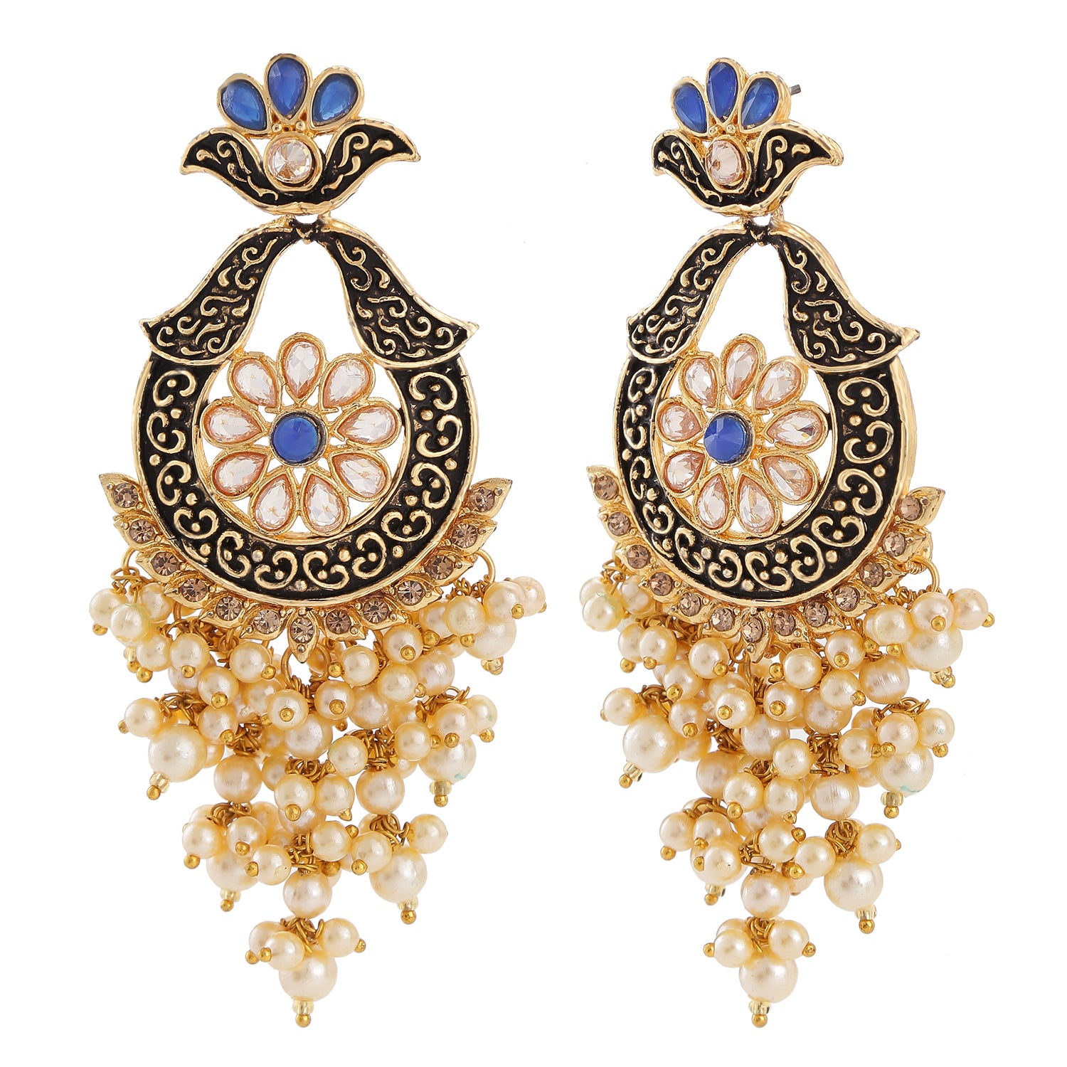 Floral Chandbali Dangler Meenakari Enamelled Kundan Earrings