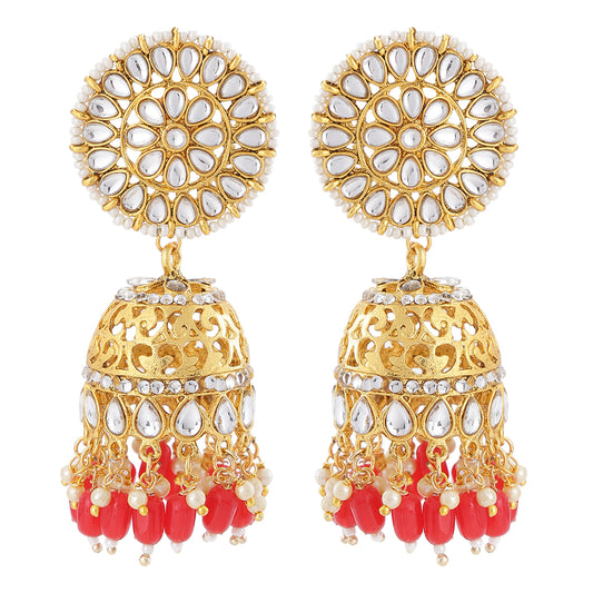 Gold Tone Kundan & Pearls Jhumka Earring