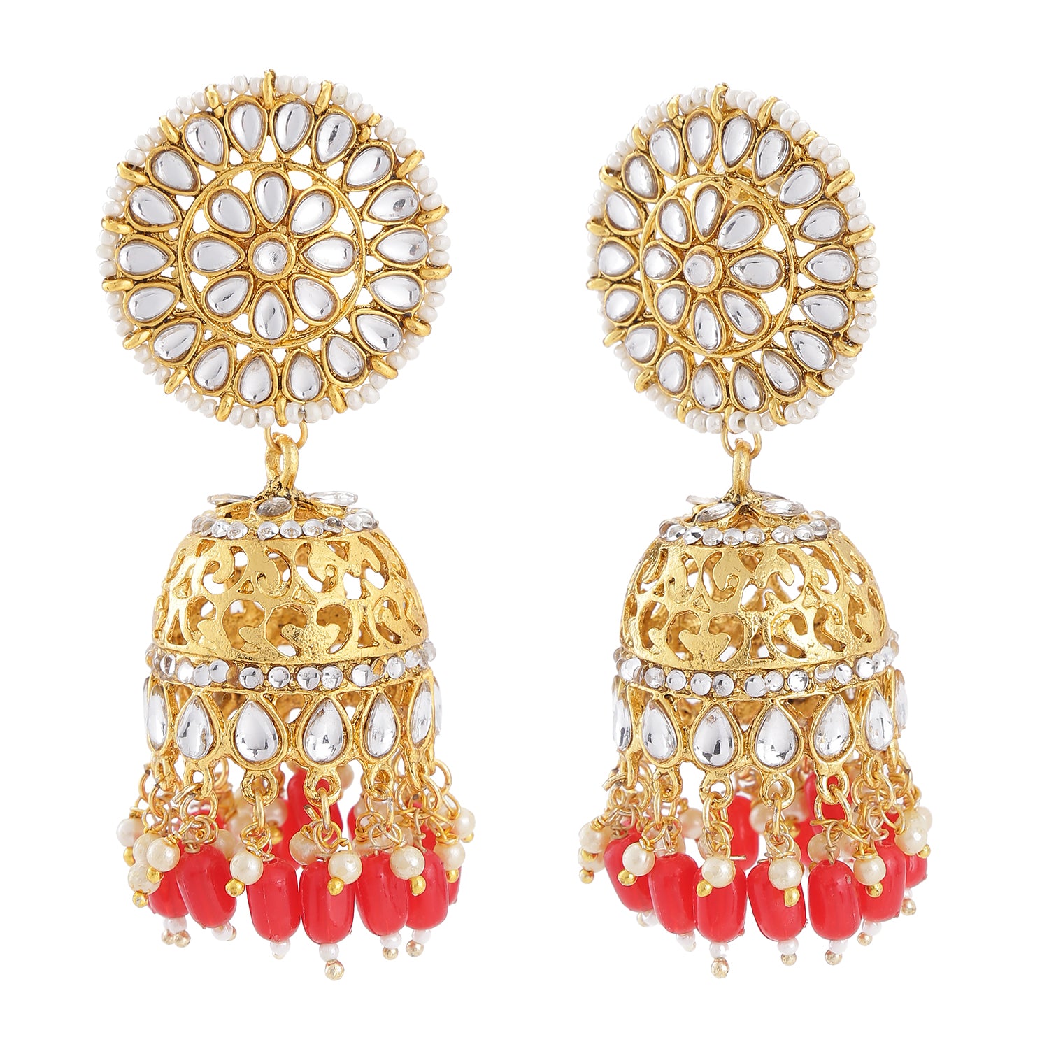 Gold Tone Kundan & Pearls Jhumka Earring