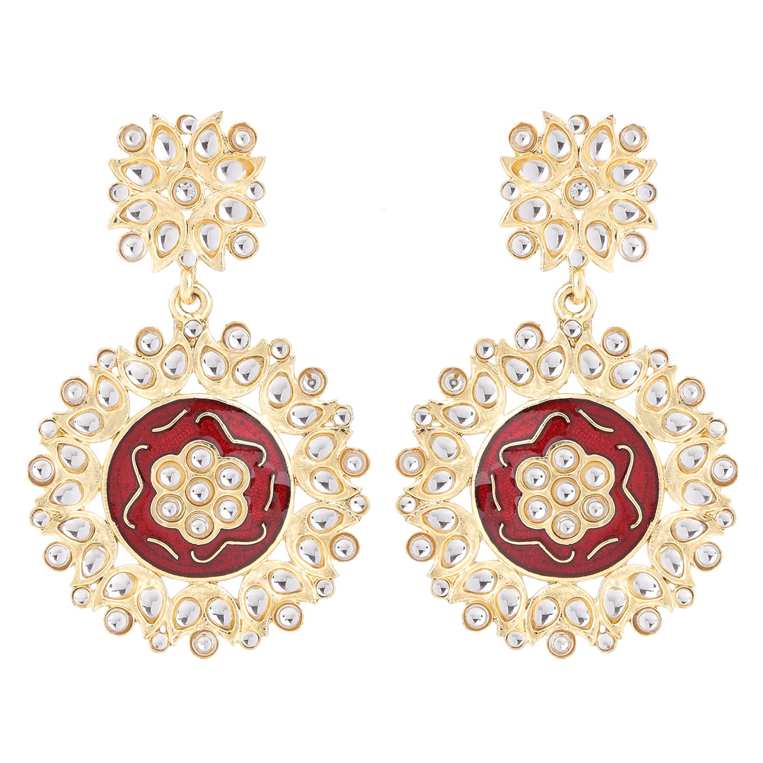 Rose Gold Plated Meena Work Kundan Dangler Earring
