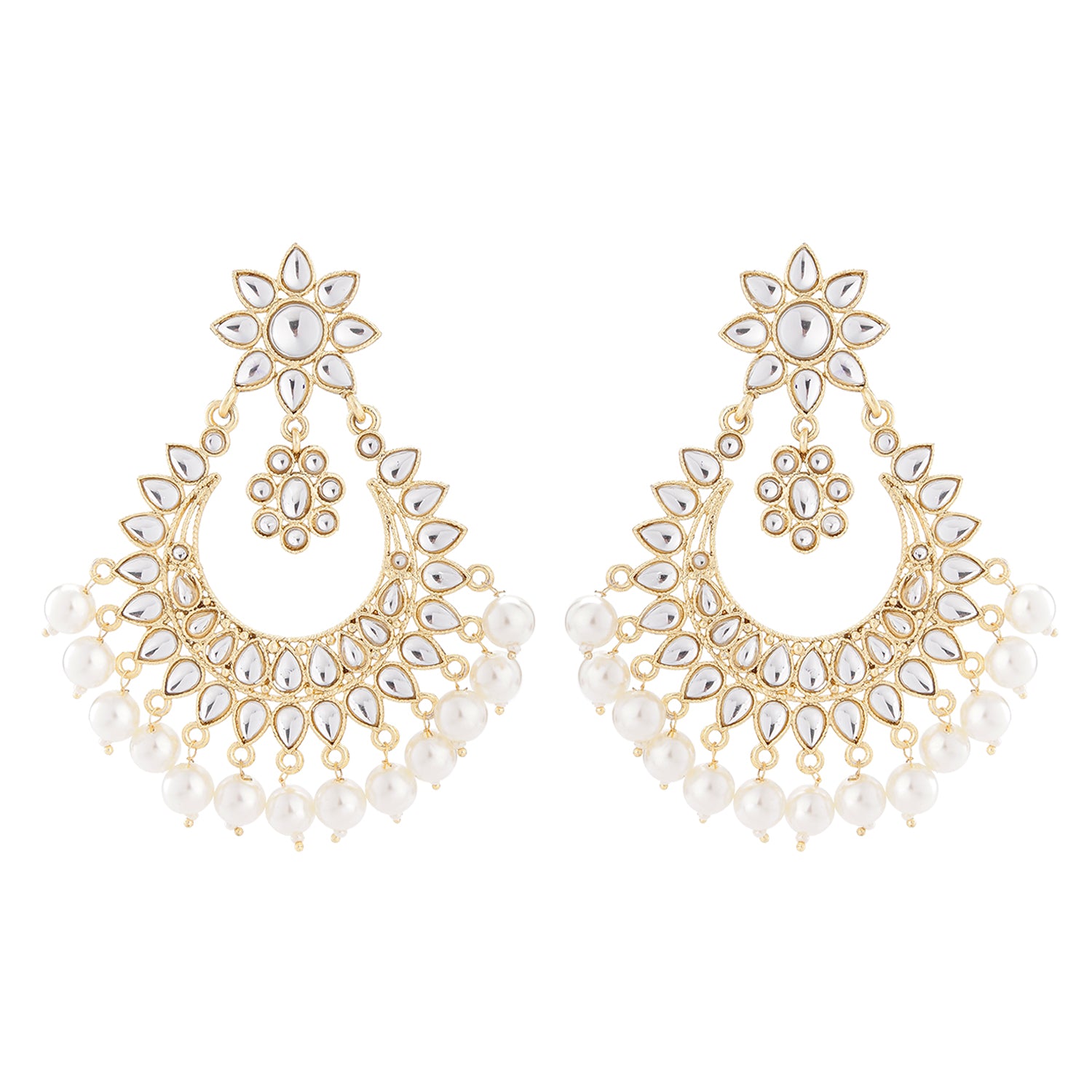 Floral Chandbali Dangler Kundan Earrings