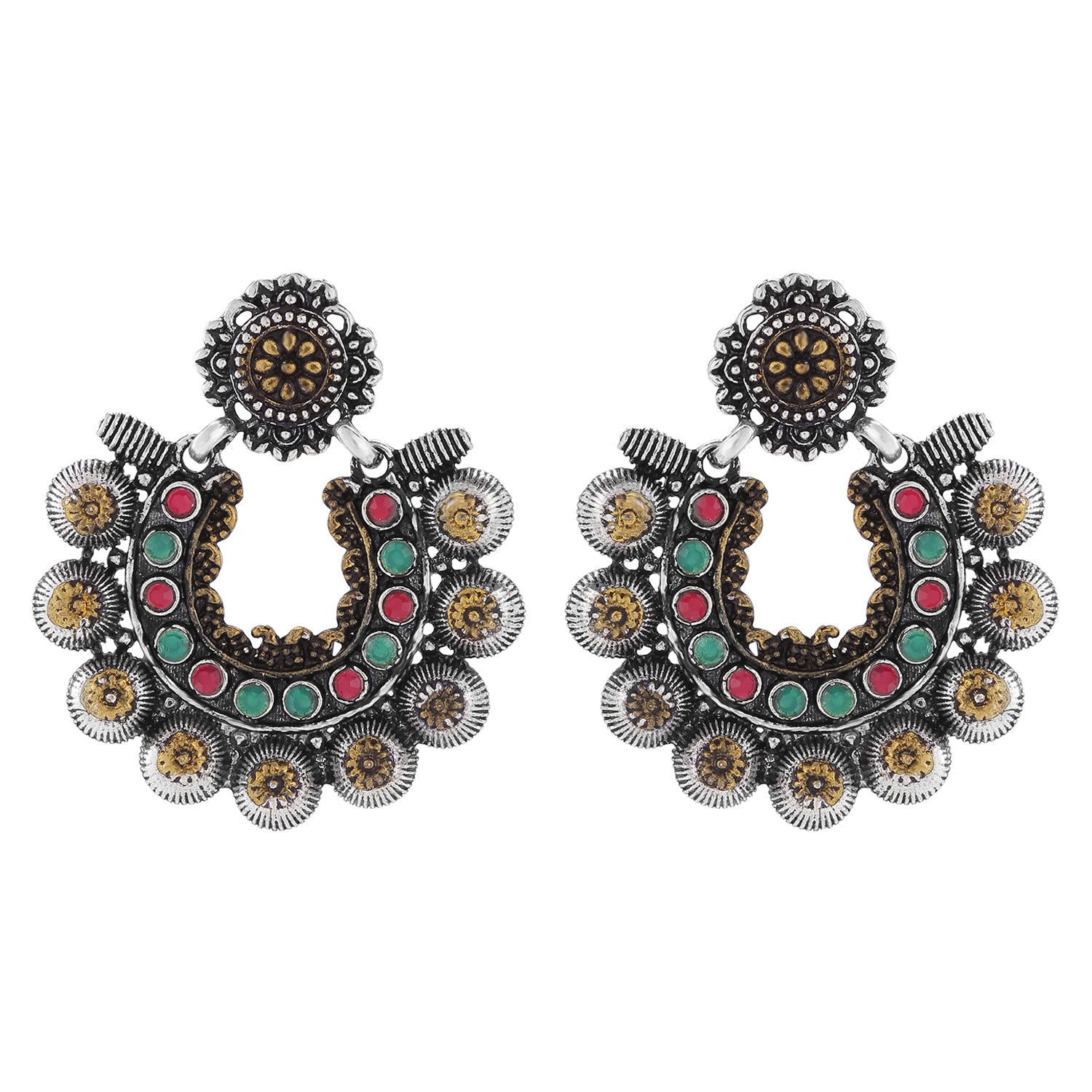 Two Tone Floral Chandbali Dangler Kundan Earrings