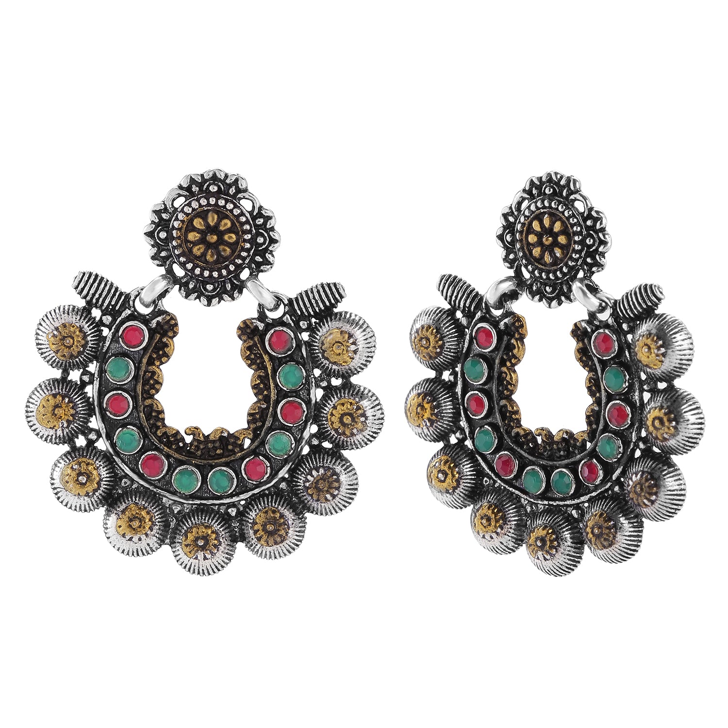Two Tone Floral Chandbali Dangler Kundan Earrings
