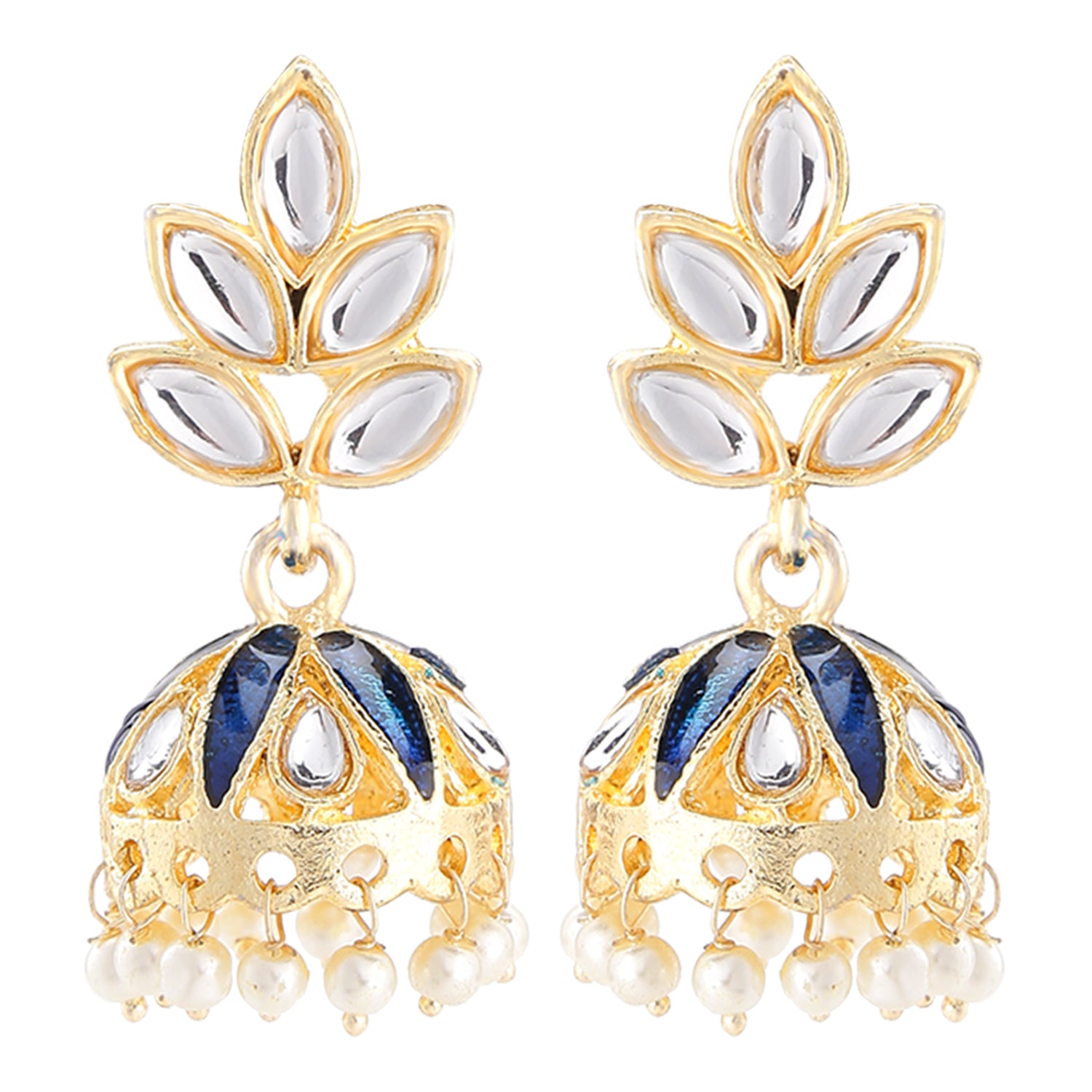 Meenakari Work Floral Jhumi Earrings with Kundan