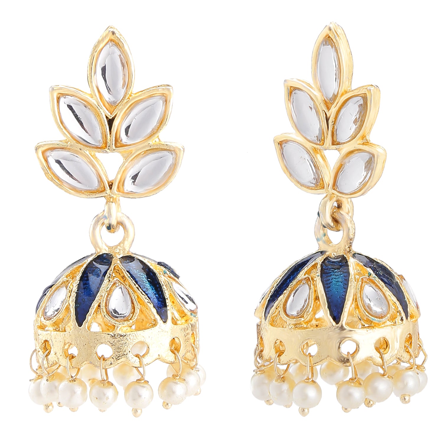 Meenakari Work Floral Jhumi Earrings with Kundan