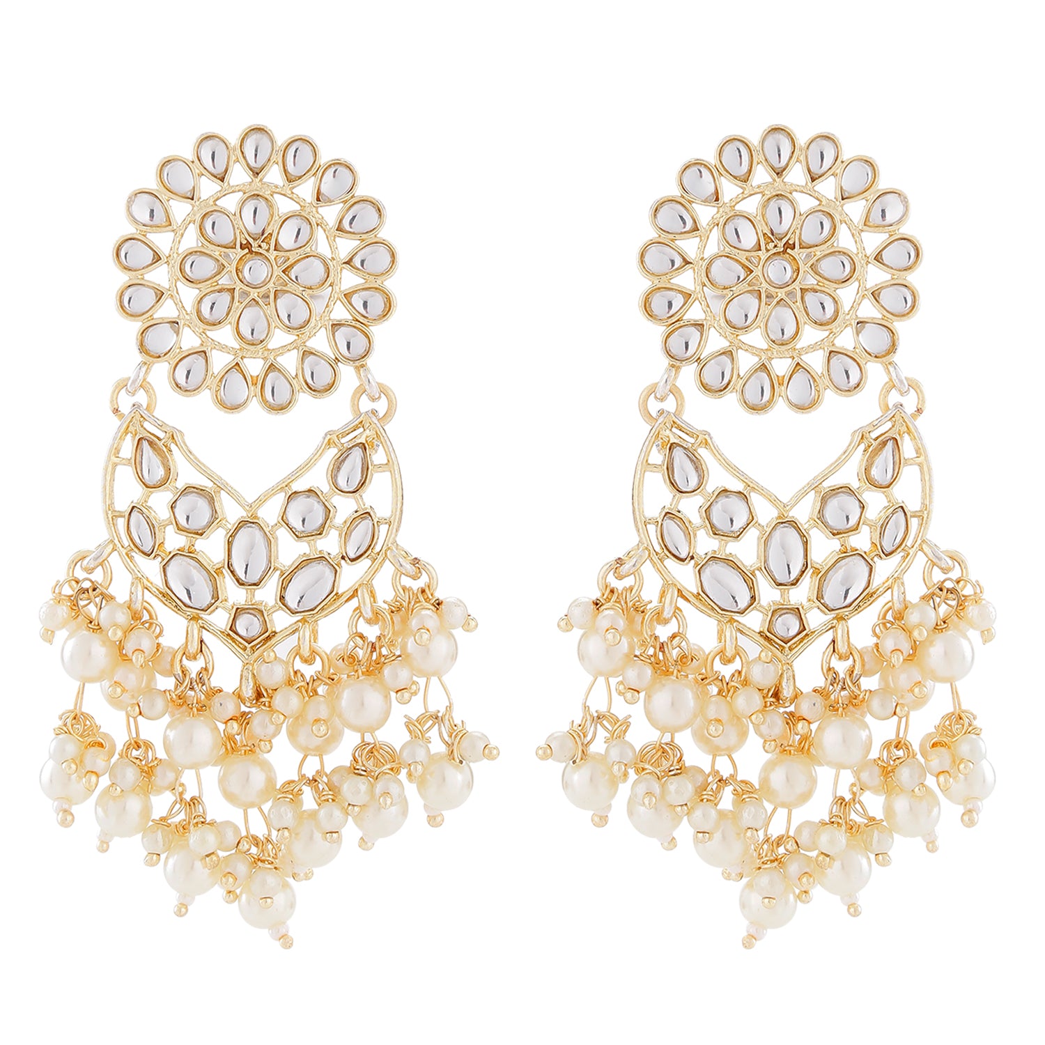 Floral Chandbali Dangler Kundan Earrings