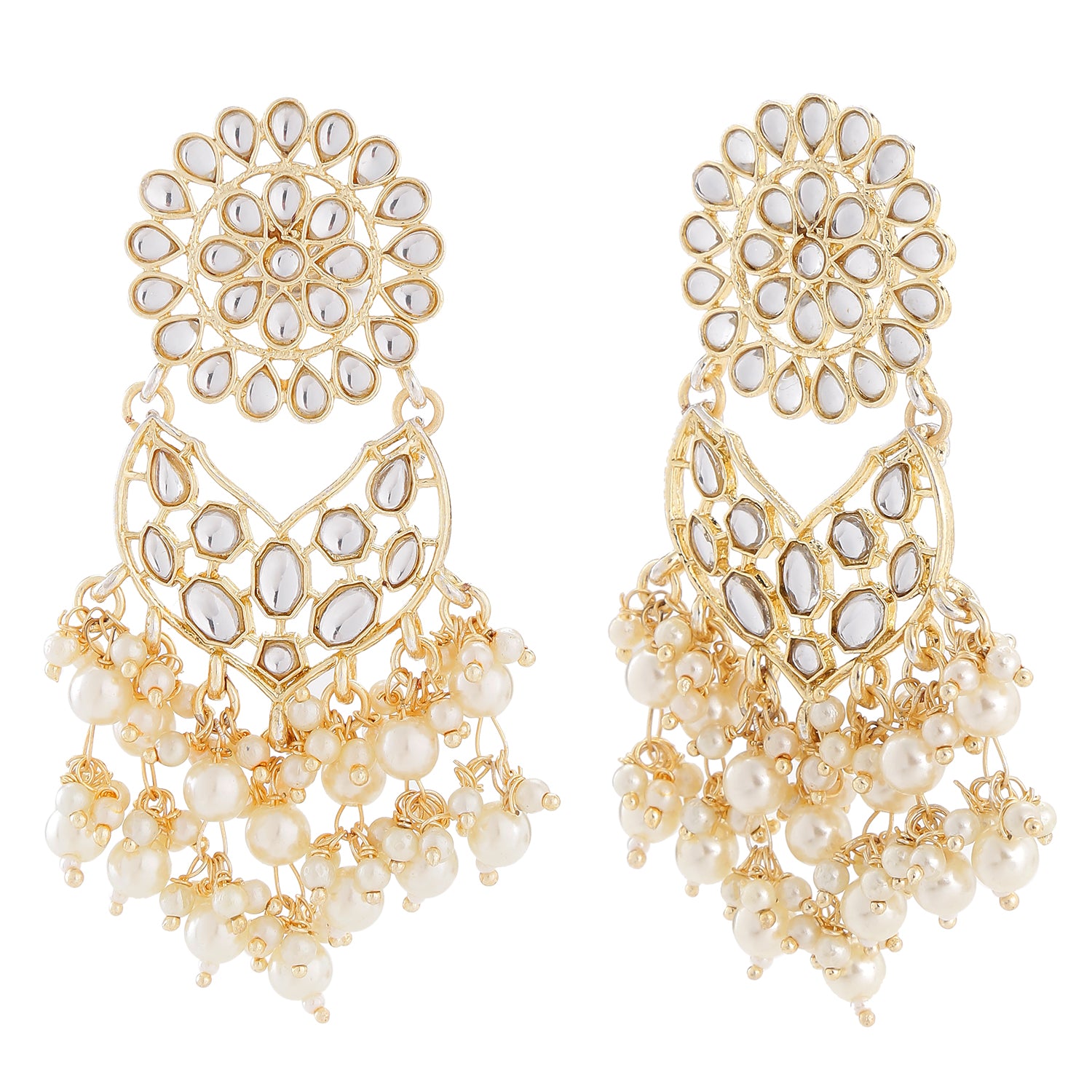 Floral Chandbali Dangler Kundan Earrings