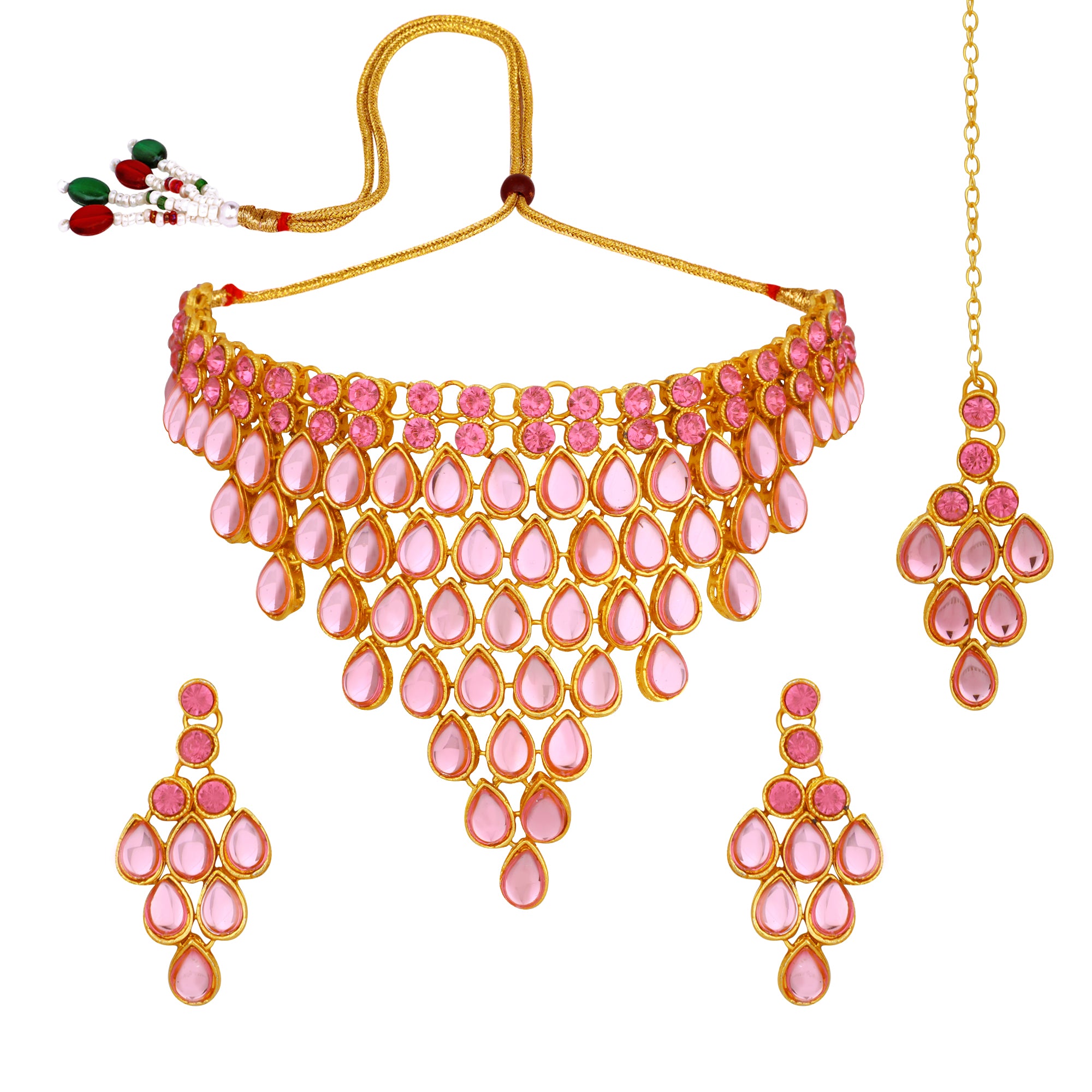 Pink Kundan Wedding Bridal Necklace Jewellery Set Earrings