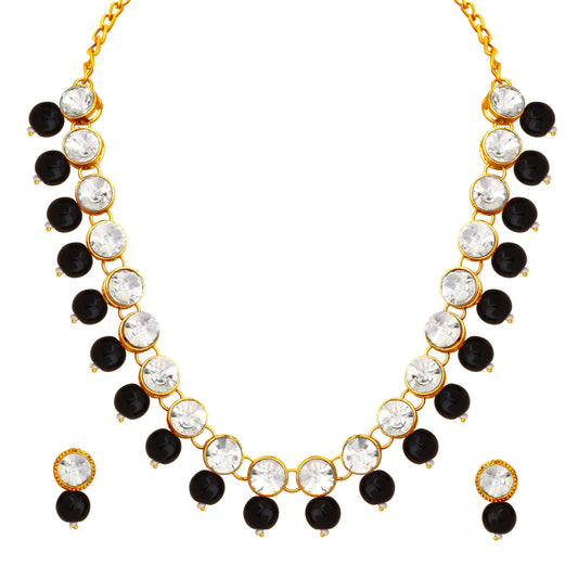 Black Beads and White Crystals Traditional Necklace Set
