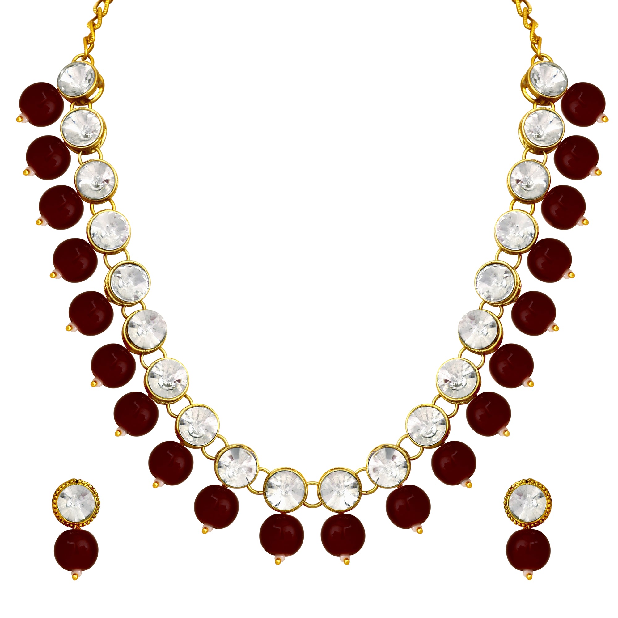 Black Beads and White Crystals Traditional Necklace Set