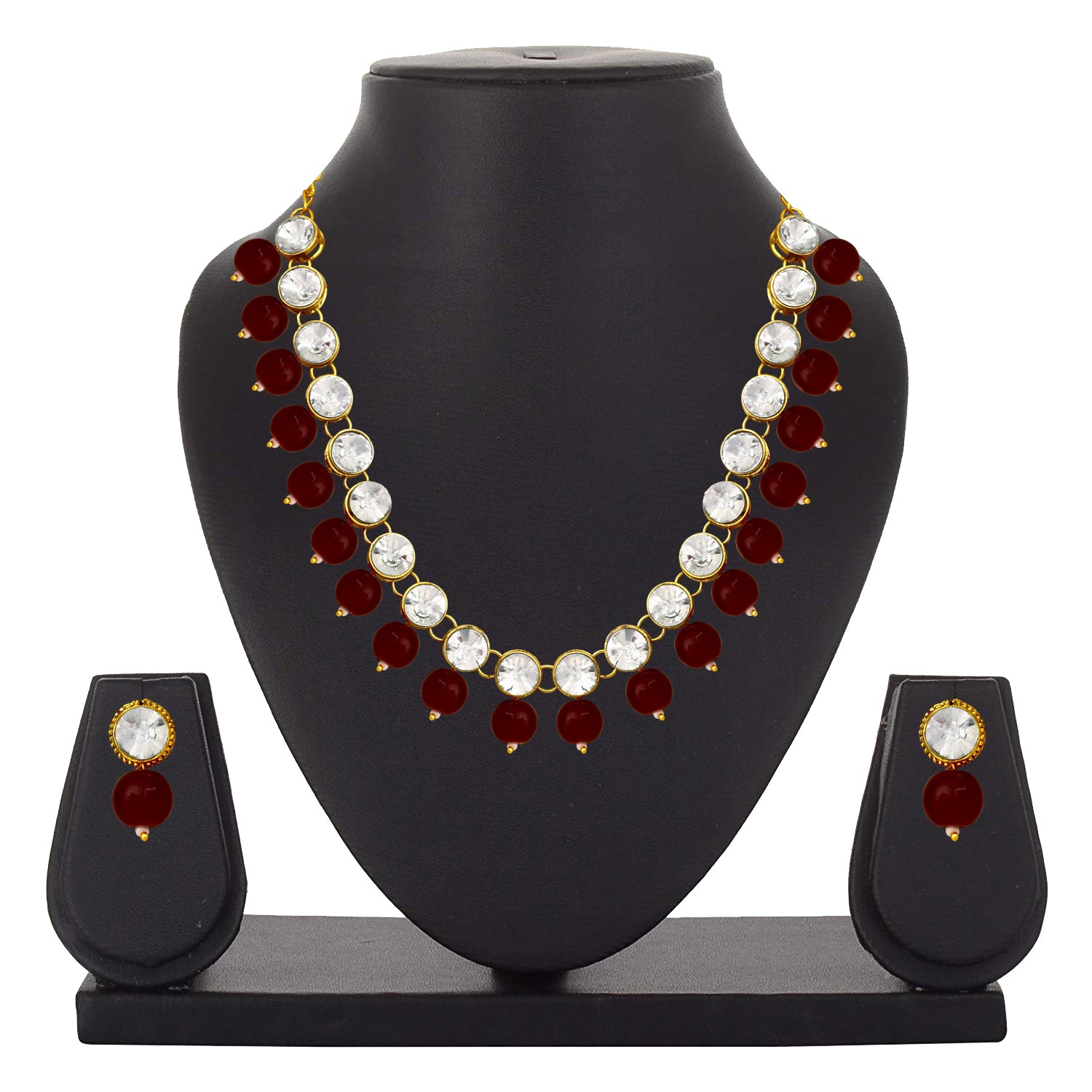 Black Beads and White Crystals Traditional Necklace Set