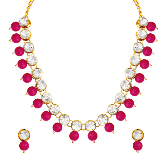 Pink Beads and White Crystals Traditional Necklace Set