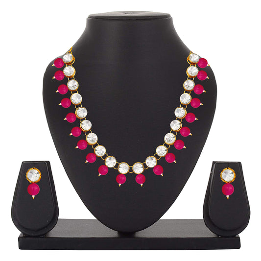 Pink Beads and White Crystals Traditional Necklace Set