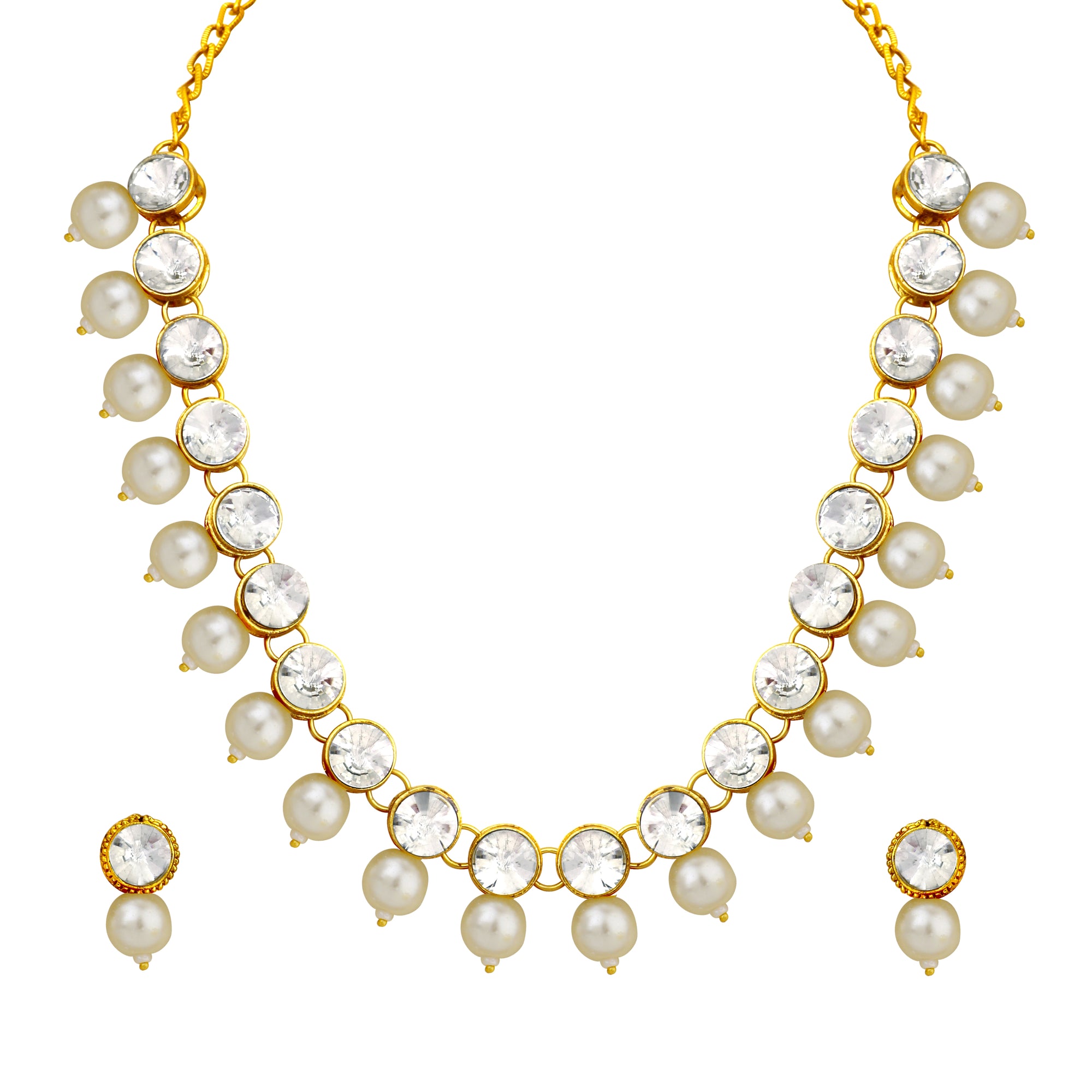 Pink Beads and White Crystals Traditional Necklace Set