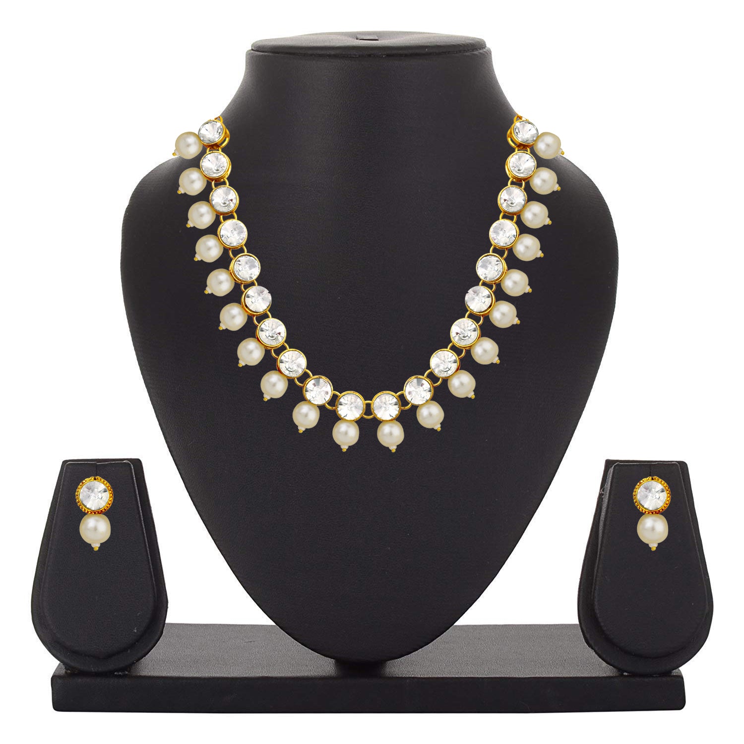 Pink Beads and White Crystals Traditional Necklace Set