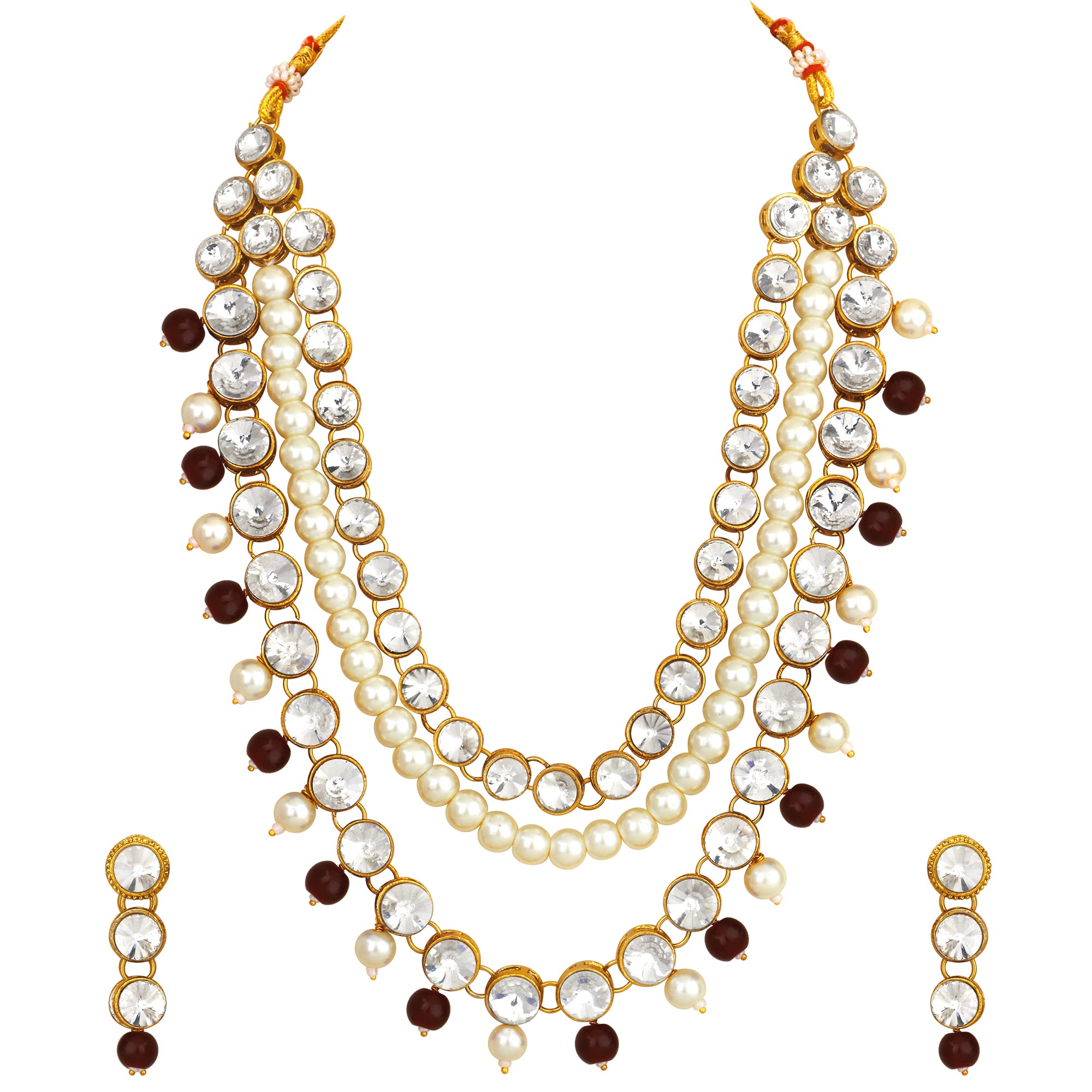 Traditional Ethnic Blue and White Crystals and Beads Layered Necklace set