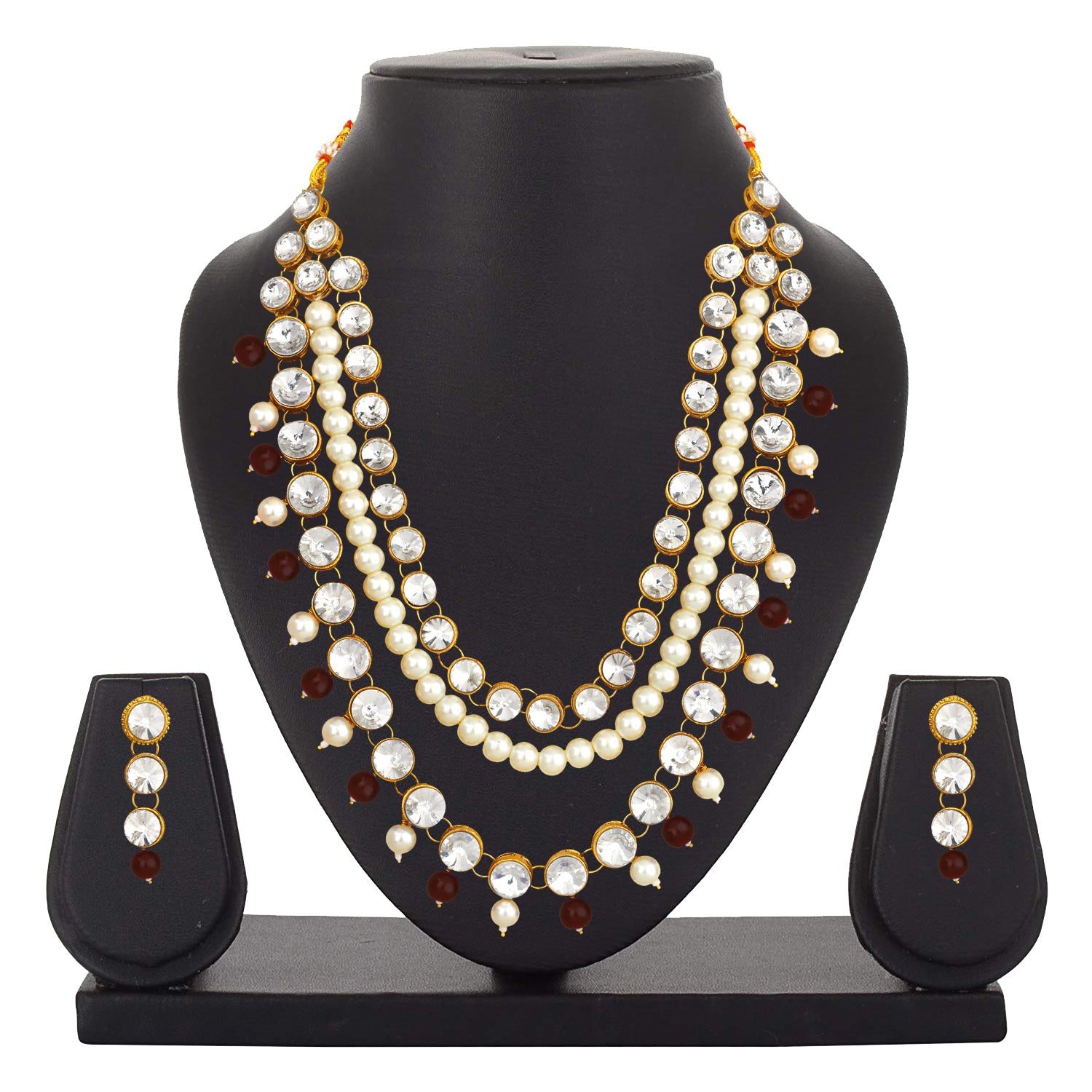 Traditional Ethnic Blue and White Crystals and Beads Layered Necklace set