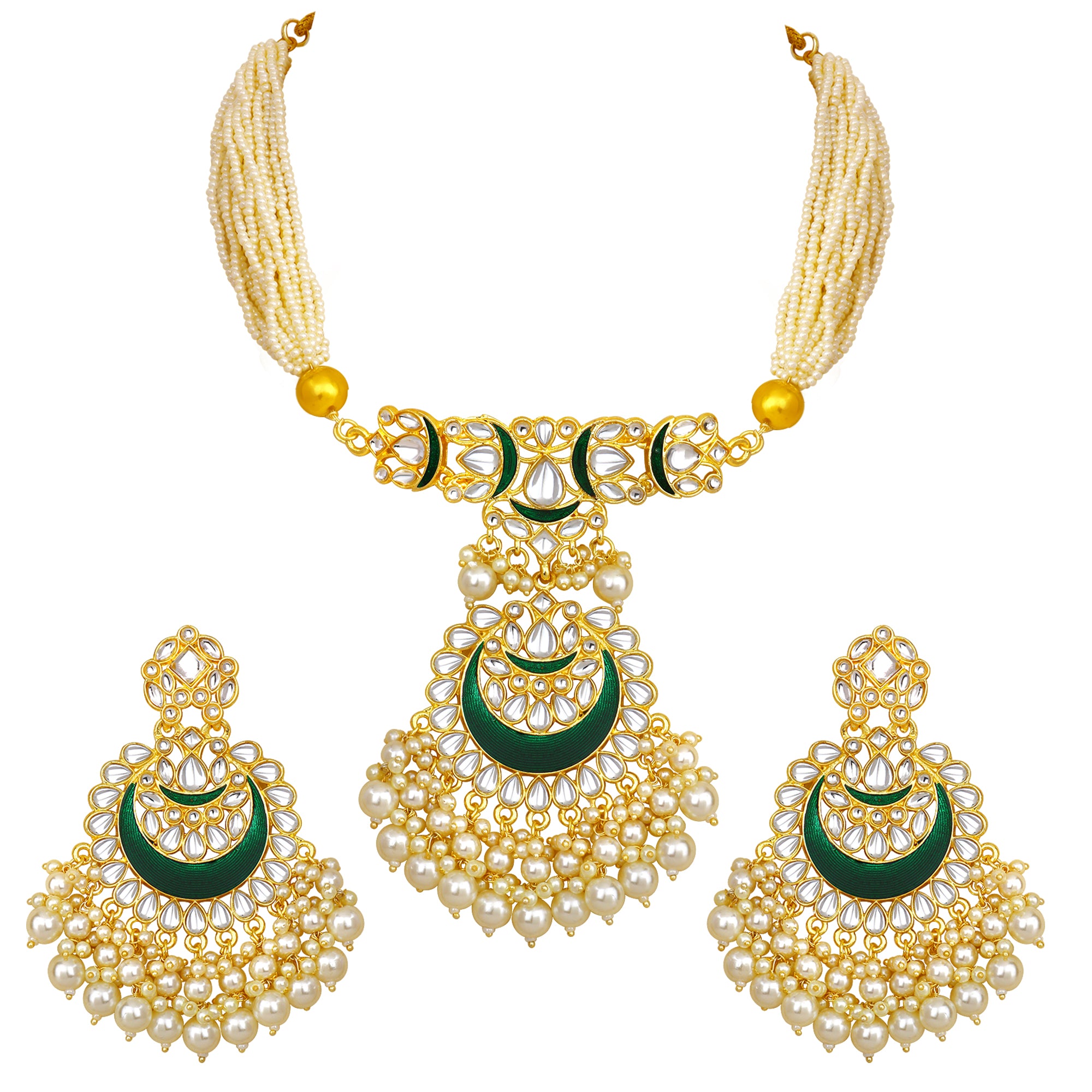 Blue Meenakari Work Enamel Layered Floral Traditional Neckace set Kundan and Artificial Beads