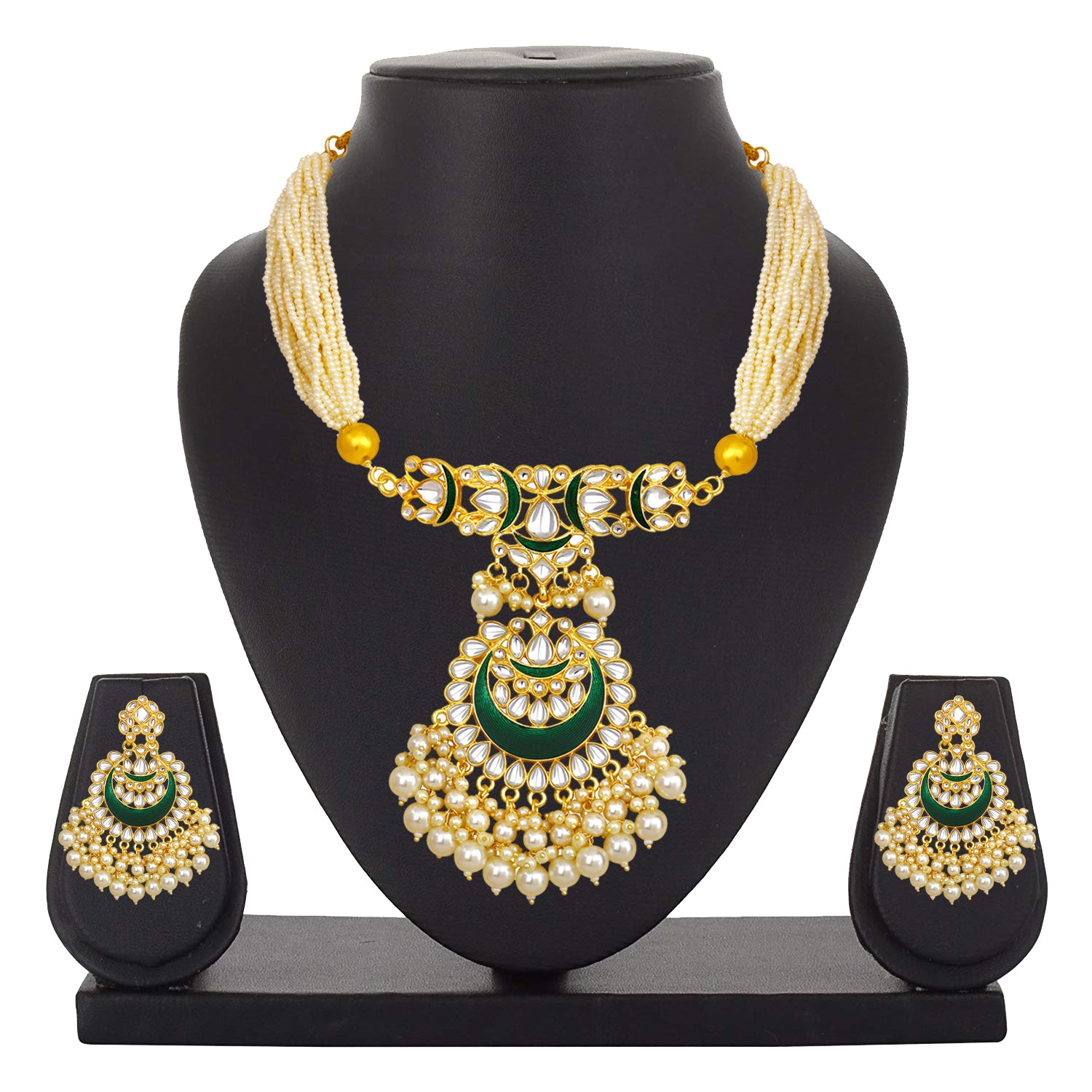 Blue Meenakari Work Enamel Layered Floral Traditional Neckace set Kundan and Artificial Beads