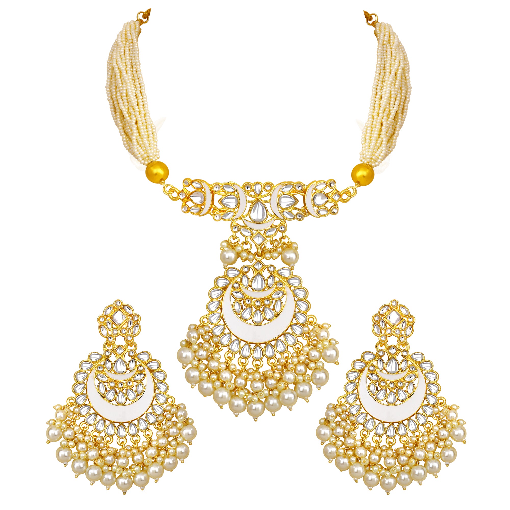 Blue Meenakari Work Enamel Layered Floral Traditional Neckace set Kundan and Artificial Beads