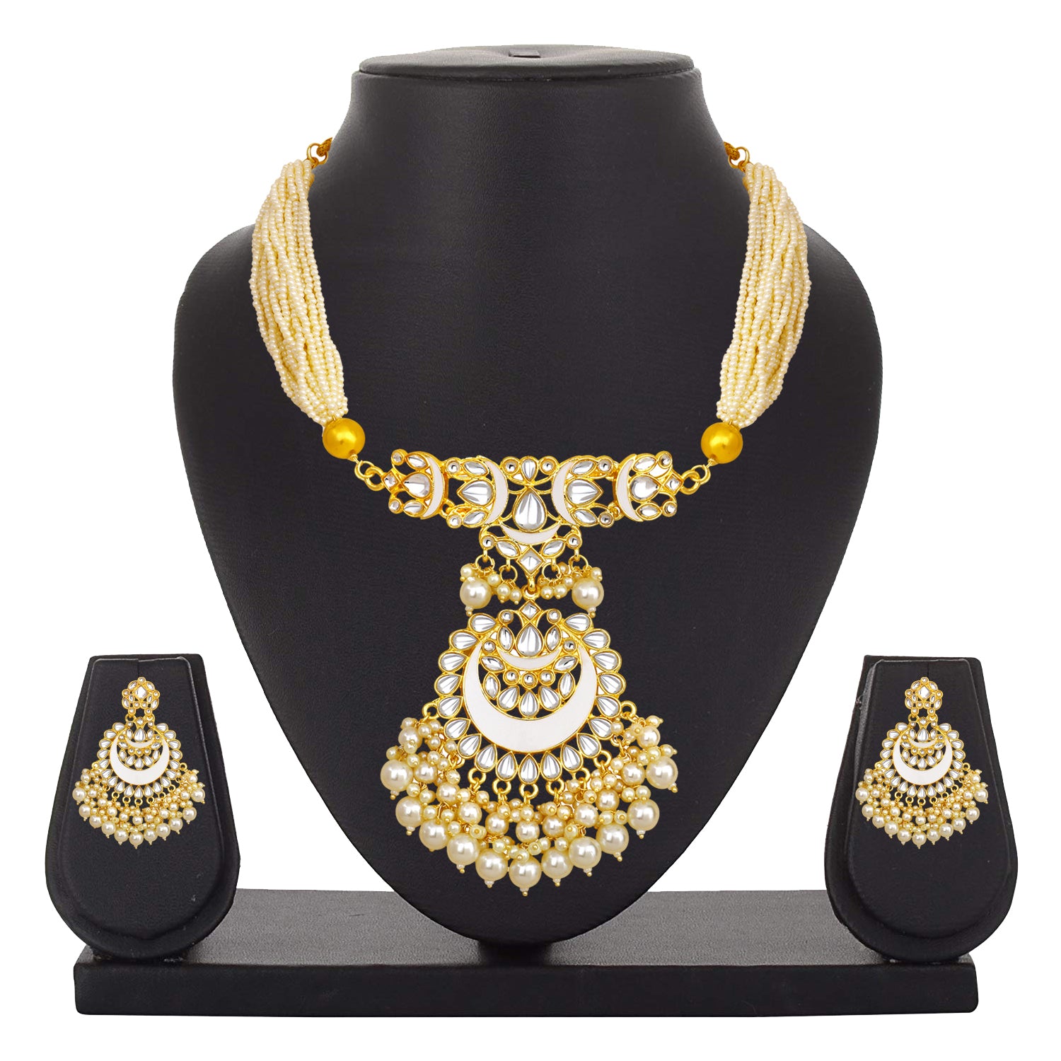 Blue Meenakari Work Enamel Layered Floral Traditional Neckace set Kundan and Artificial Beads