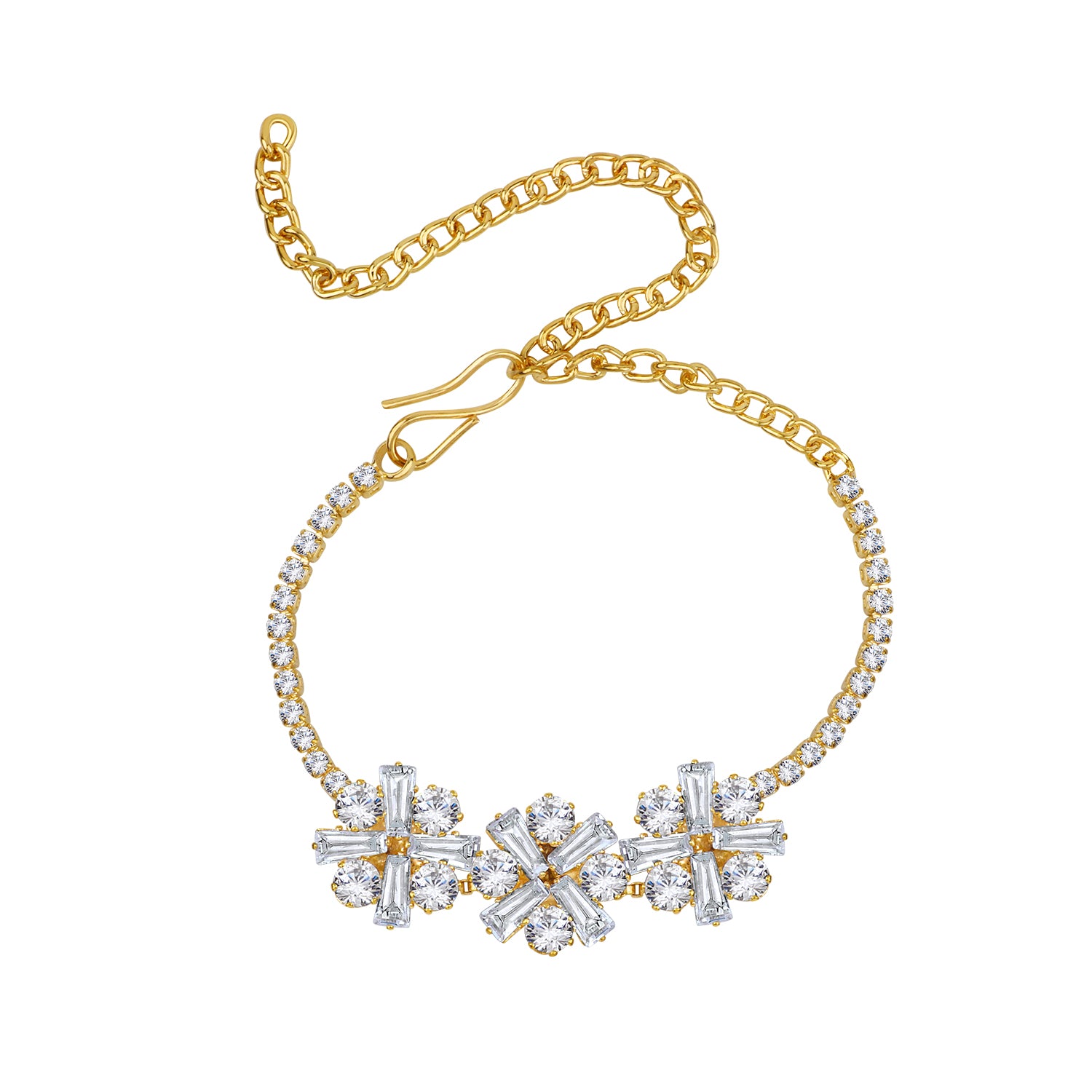 Classic Floral Studded American Daimonds Adjustable Bracelet