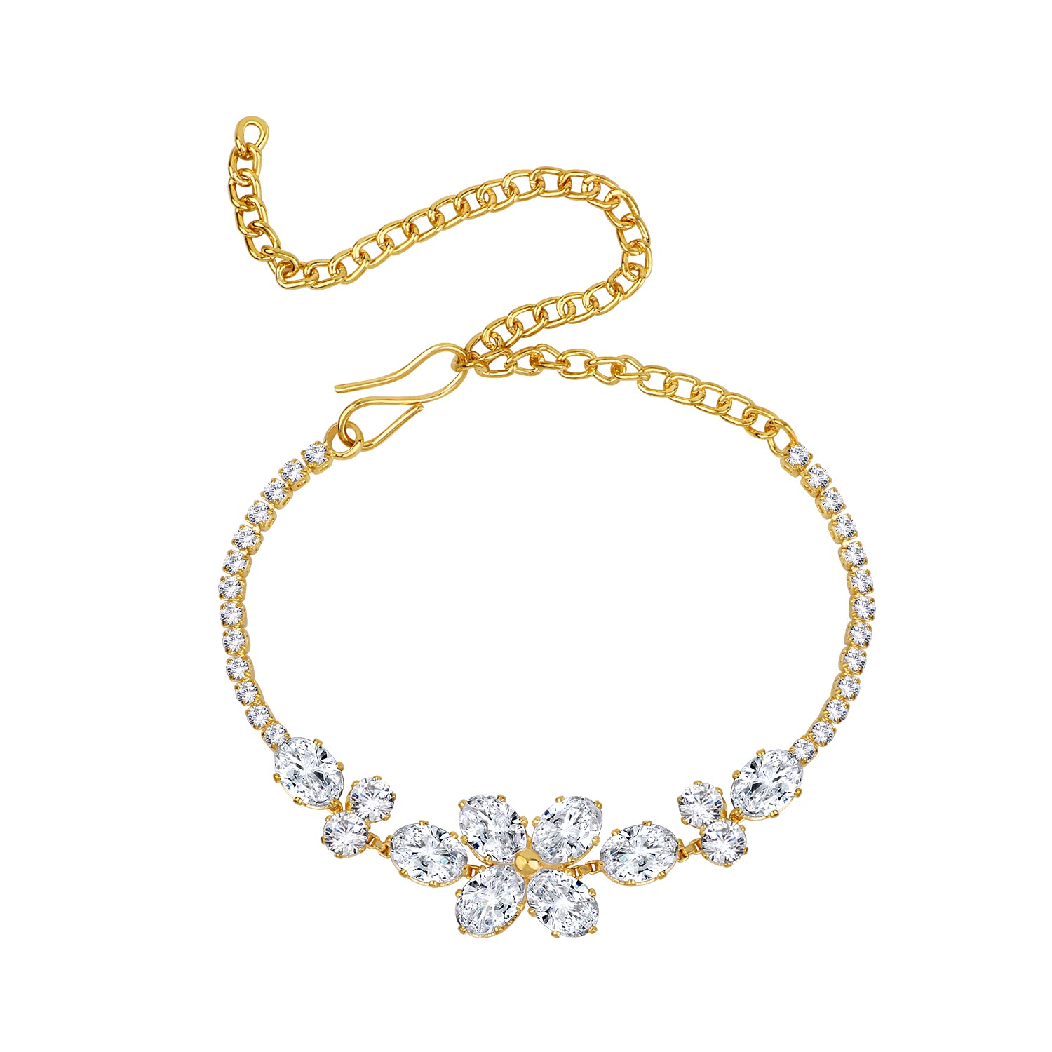 Classic Floral Studded American Daimonds Adjustable Bracelet