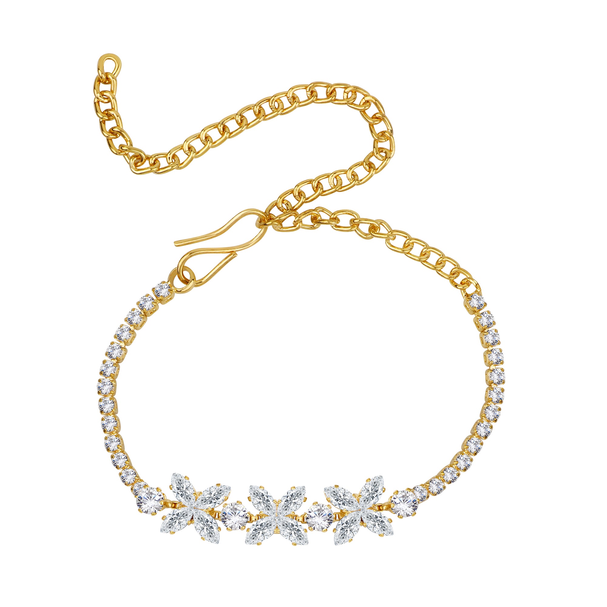 Classic Floral Studded American Daimonds Adjustable Bracelet