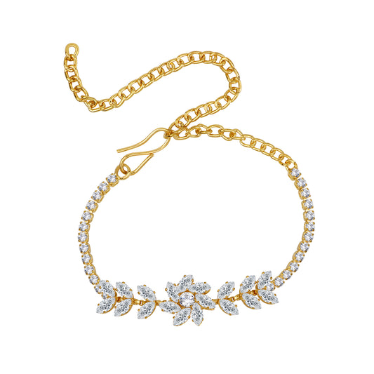 Classic Floral Studded American Daimonds Adjustable Bracelet